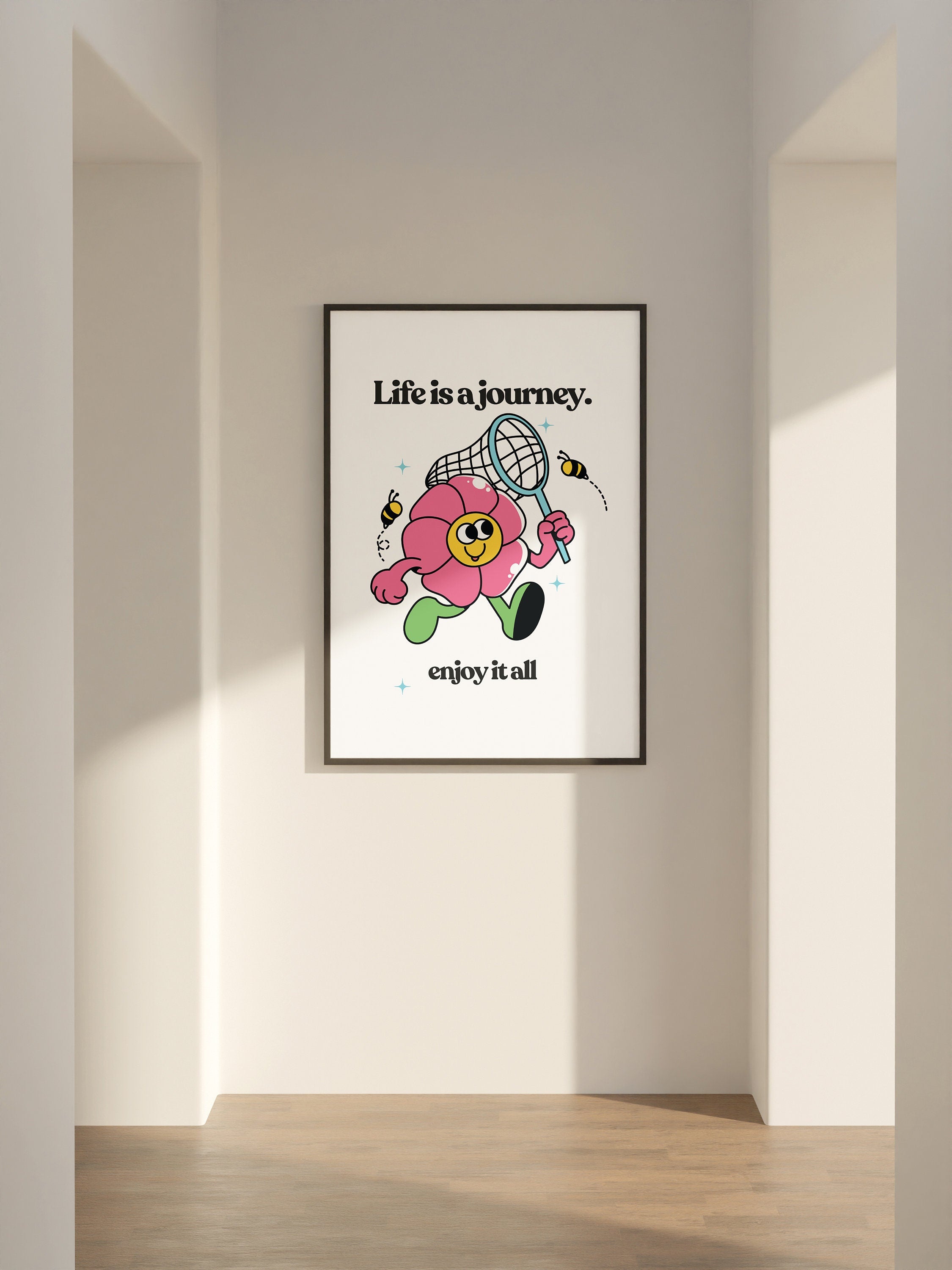 Life Is a Journey, Classroom Art, Cute Retro Print, Flower Cartoon, Retro Mascot Print, Funky Groovy Minimal Retro Poster