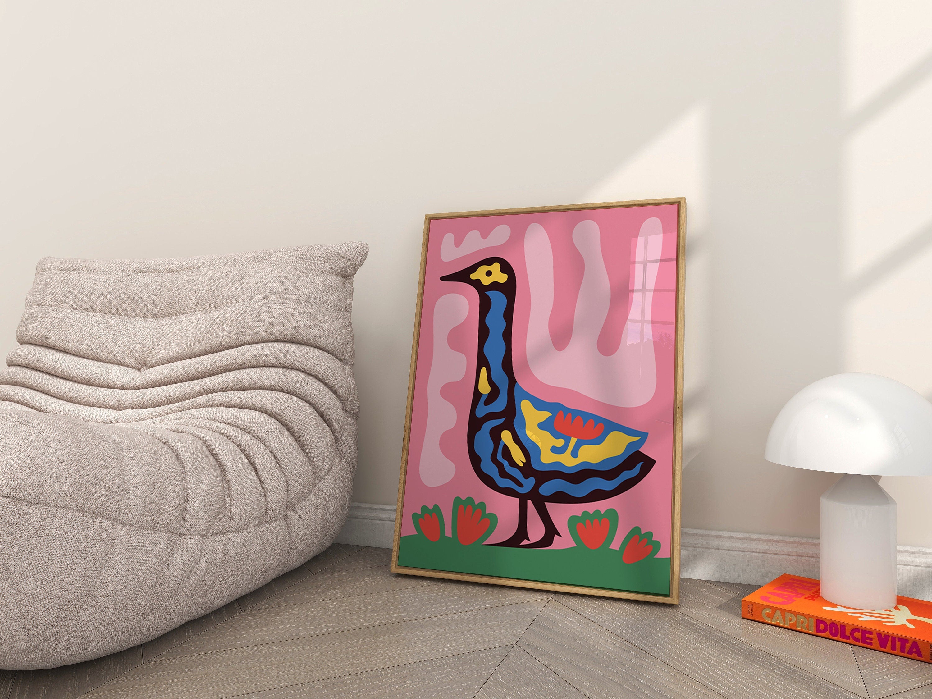 Pink Art Print, Swan Wall Art, Trendy Wall Art, Abstract Duck Art, Maximalist Decor, Printable Animal Wall Art, Animal Decor