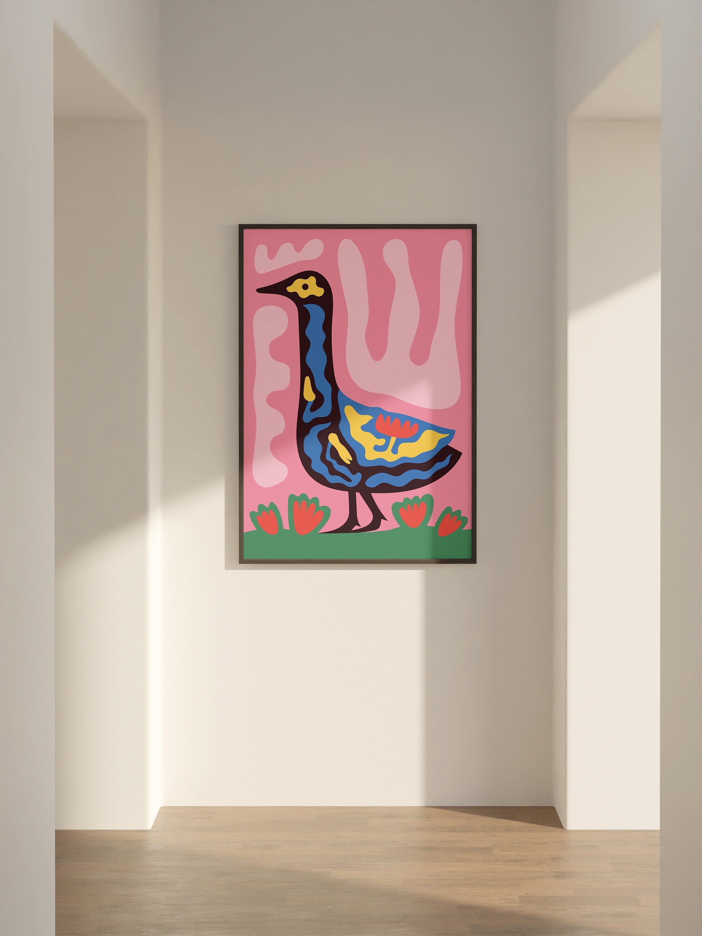 Pink Art Print, Swan Wall Art, Trendy Wall Art, Abstract Duck Art, Maximalist Decor, Printable Animal Wall Art, Animal Decor