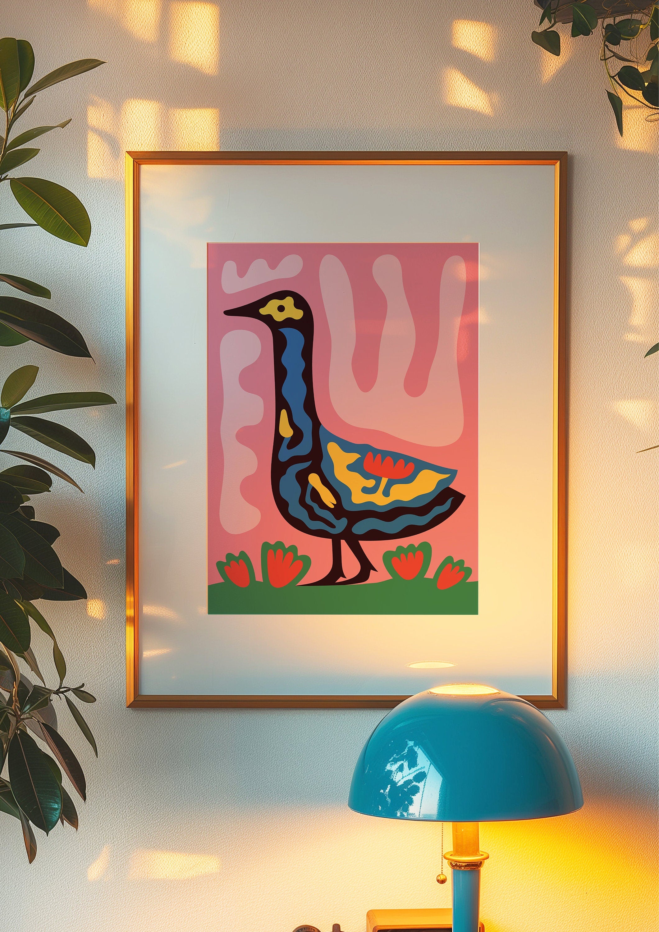 Pink Art Print, Swan Wall Art, Trendy Wall Art, Abstract Duck Art, Maximalist Decor, Printable Animal Wall Art, Animal Decor