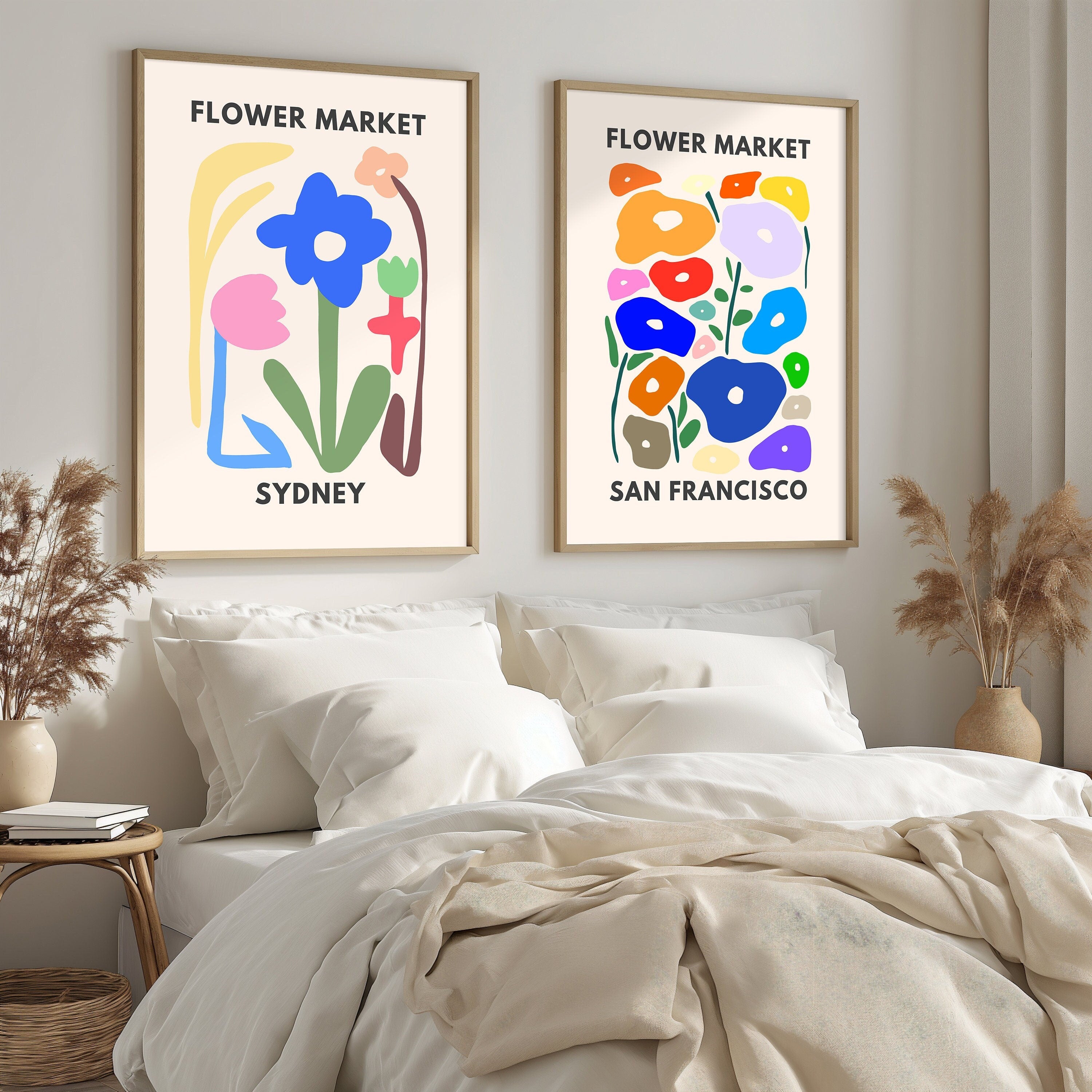 Digital Print Set, Gallery Wall Bundle, Art Prints, Pink Prints, Trendy Wall Art, Set of Two Art Prints, Flower Market Art