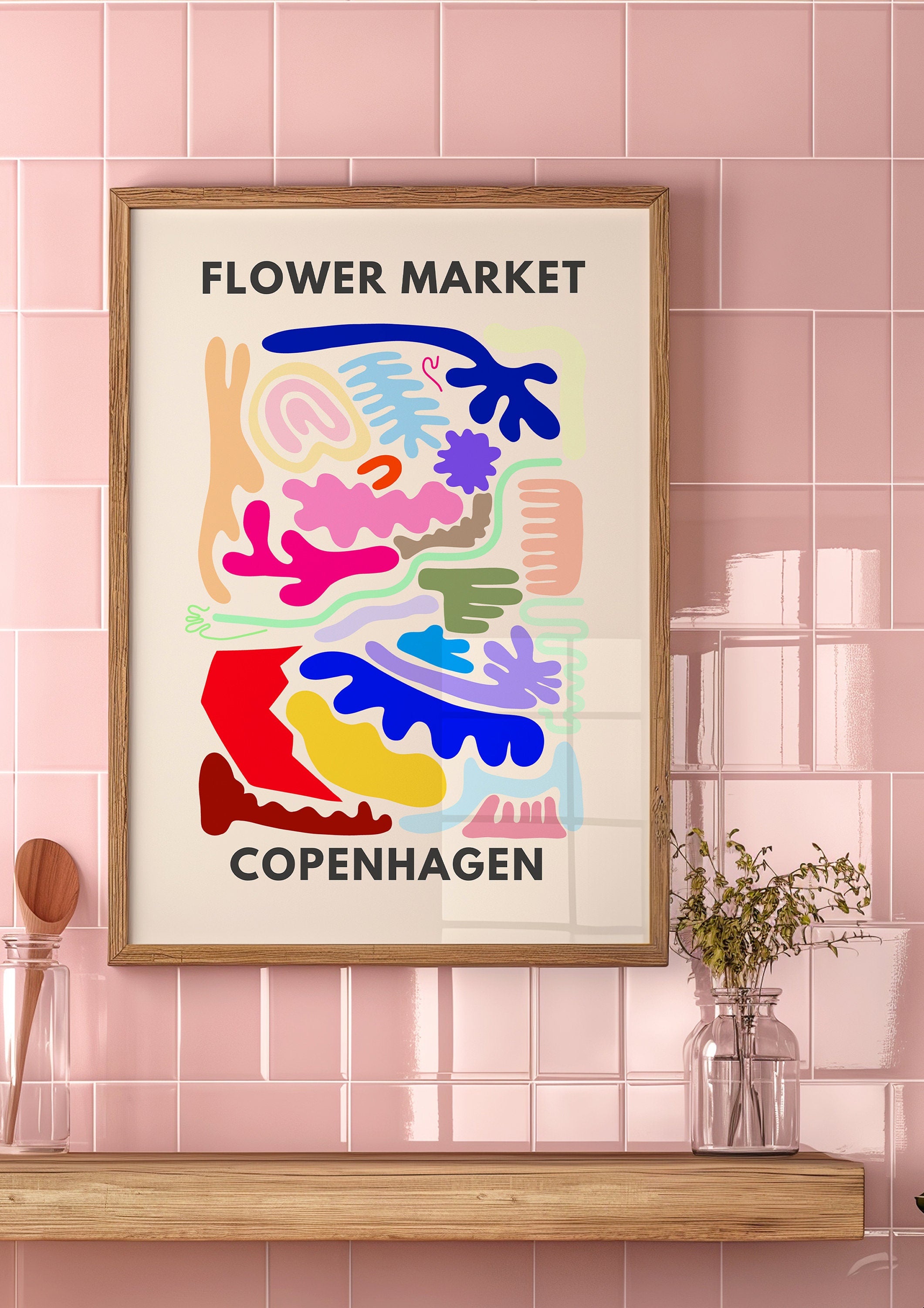 Flower Market Copenhagen, Flower Market Poster, Flower Market Print, Flower Wall, Flower Shop, Home Decor Art, Flower Print, Bedroom Art