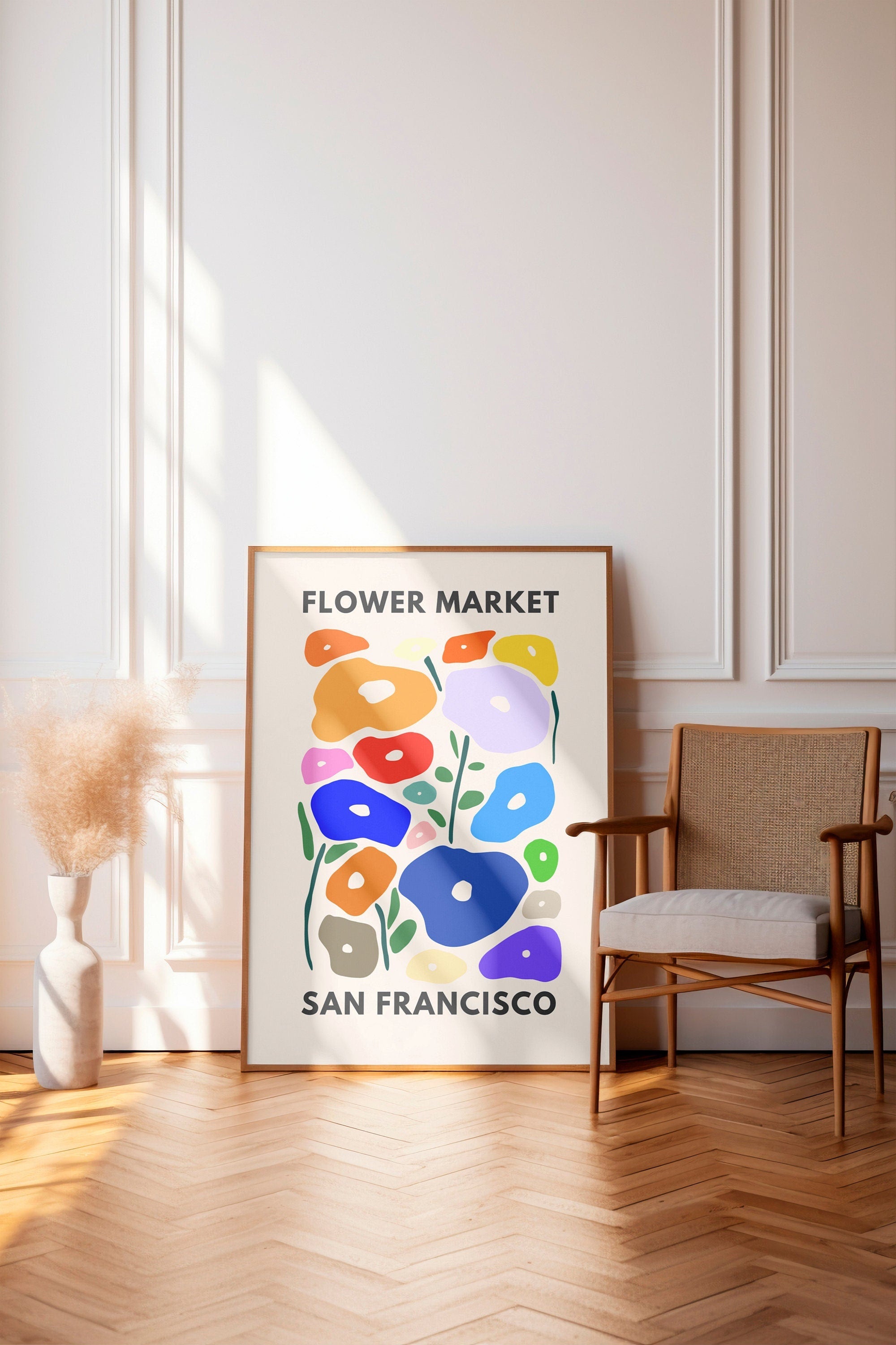 San Francisco Market, Flower Market Print, Abstract Wall Art ,Pink Wall Art, Printable Wall Art, Dorm Room Wall Art, Danish Pastel Decor