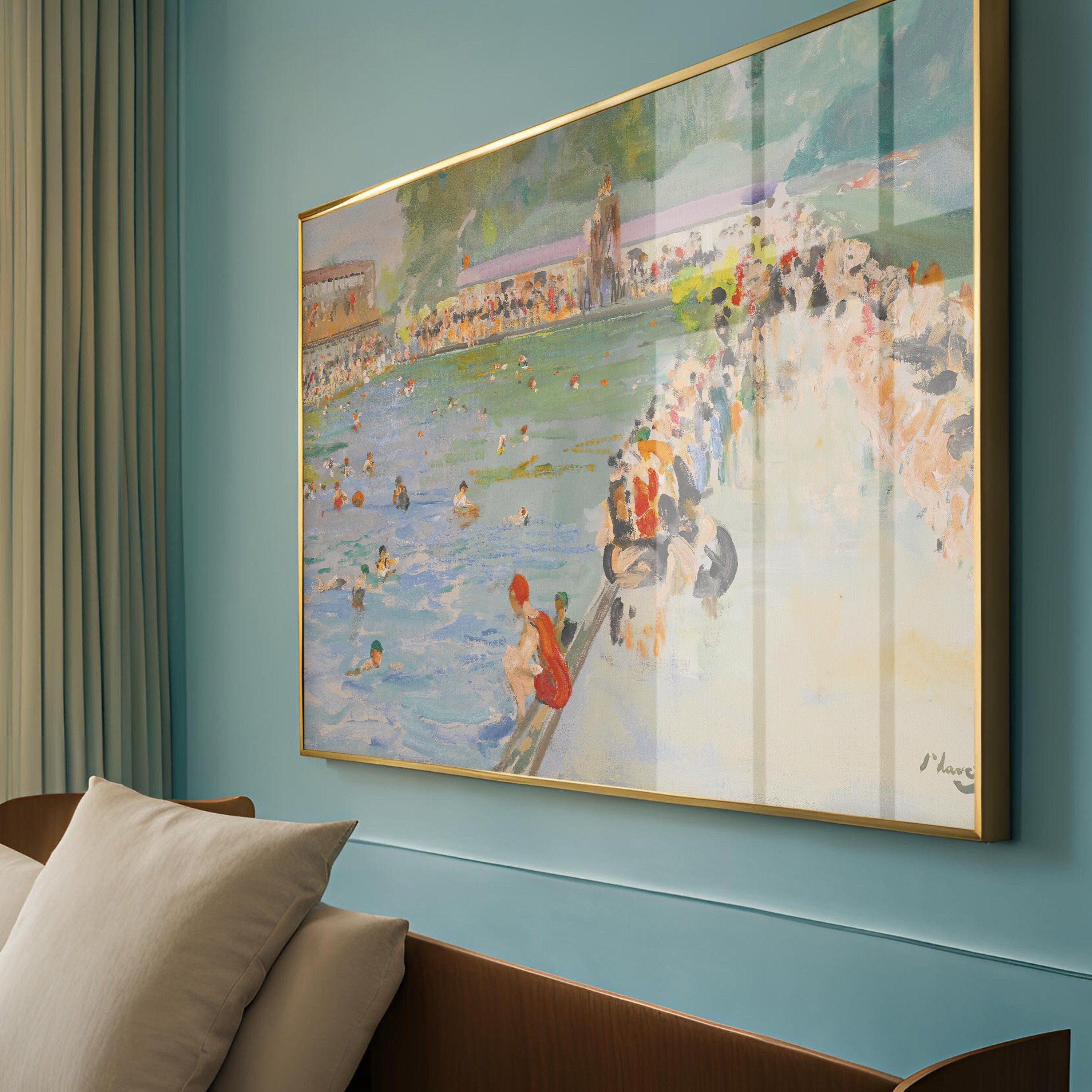 Summer Painting, Classic Art Print, Multi Color Swimming Painting, Beach Wall Art, Blue Pool Art Prints, Digital Download