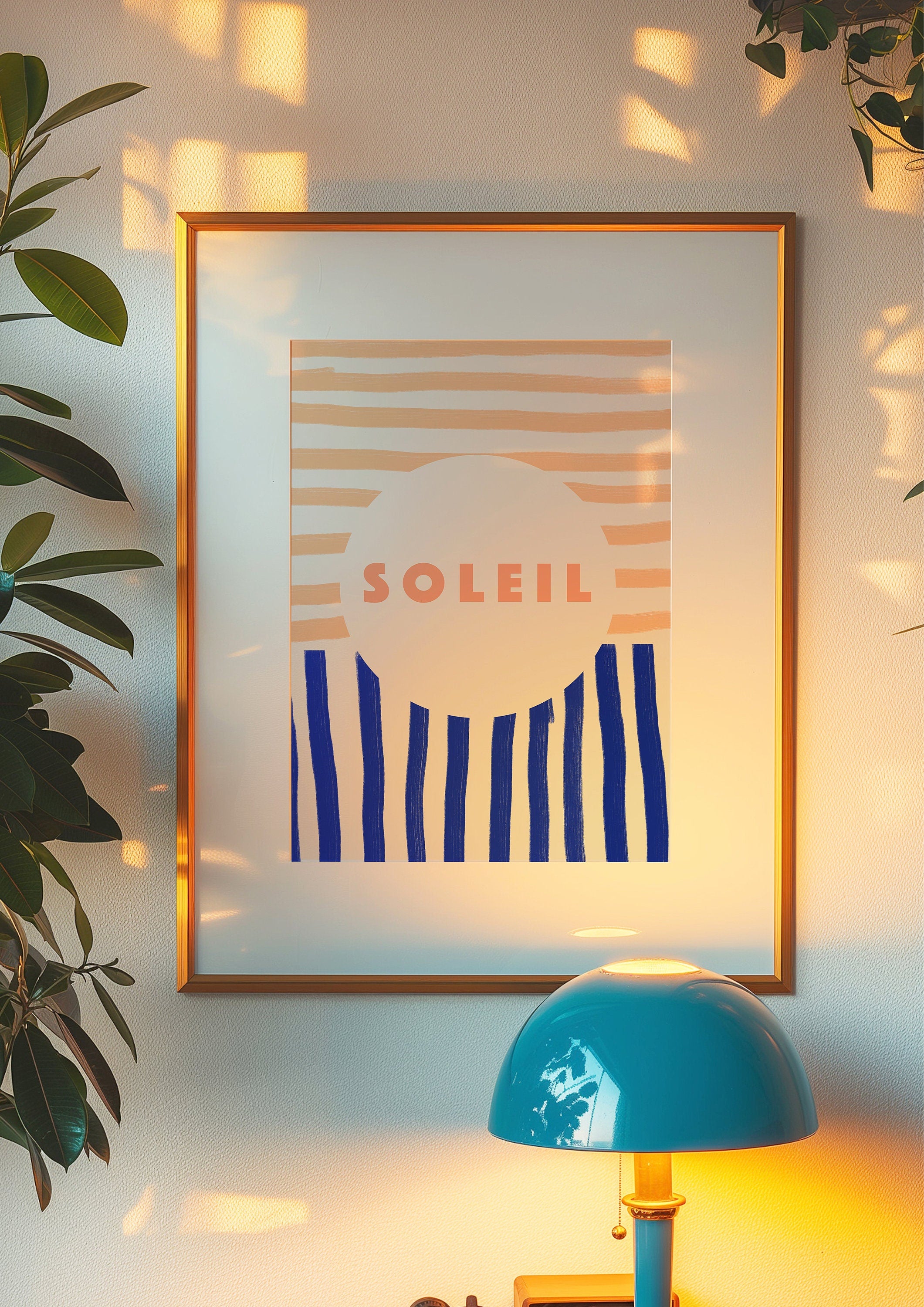 Soleil Art, Kitchen Decor, Trendy Poster, Blue Bedroom Art, Sunny Decor, Summer Prints, Sun Art, Striped Posters, Retro Italy Decor