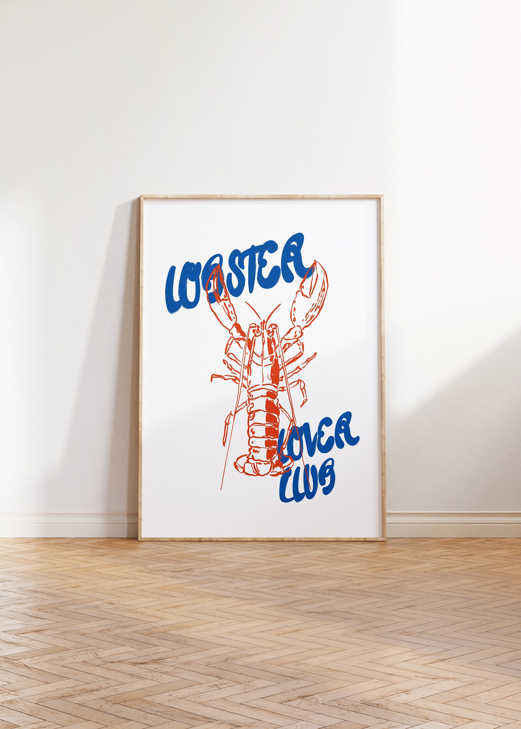 Seafood Posters, Digital Download, Simple Lobster Art, Trendy Art, Kitchen Art, Girly Art, Seafood Art, Preppy Bar Cart Art, Food Art Print