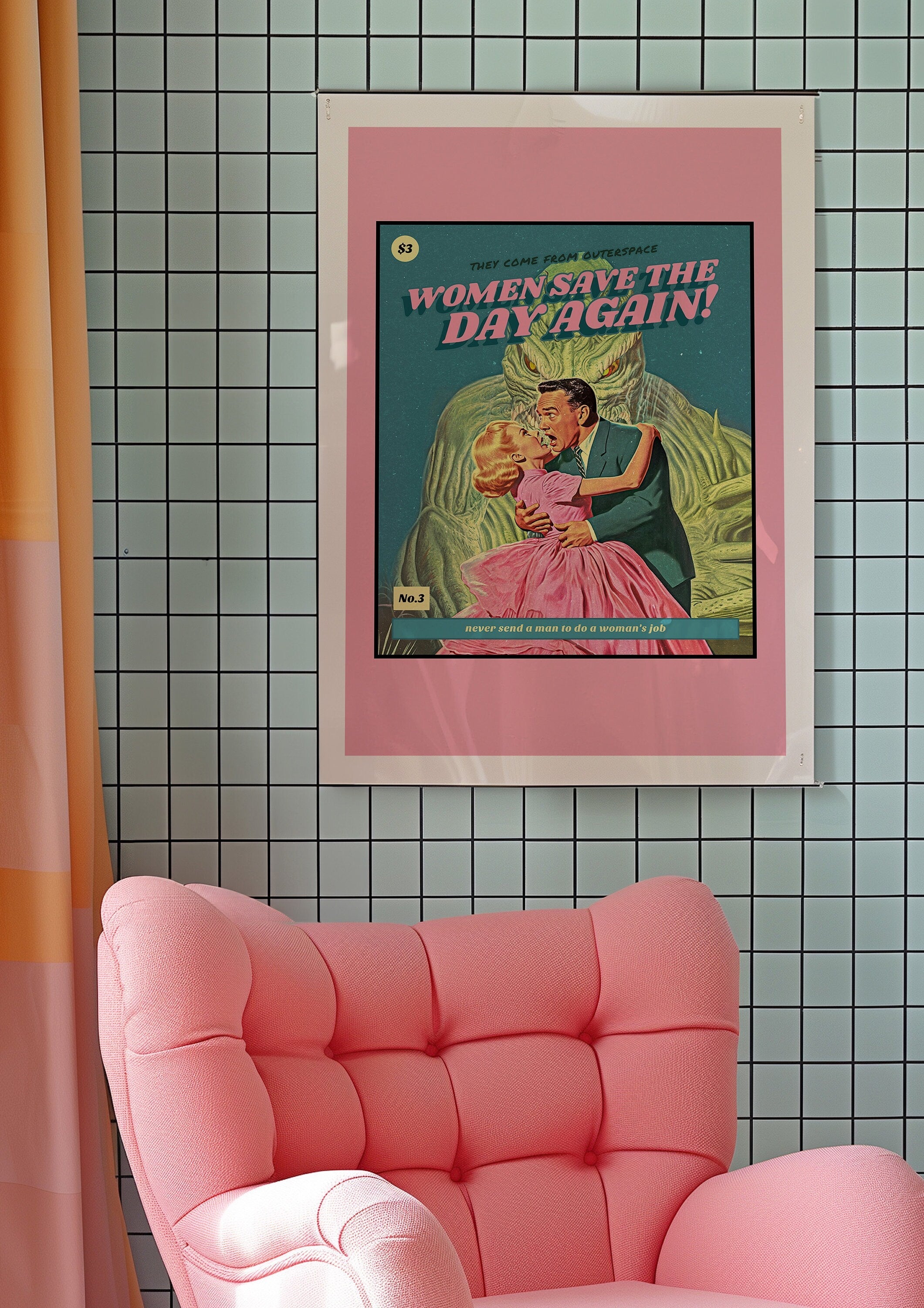 Digital Prints,Wall Art Print,Funny Wall Art,Preppy Aesthetic Art,Apartment Art,Feminist Art,Living Room Decor,Bright Art,Pink Cartoon Art