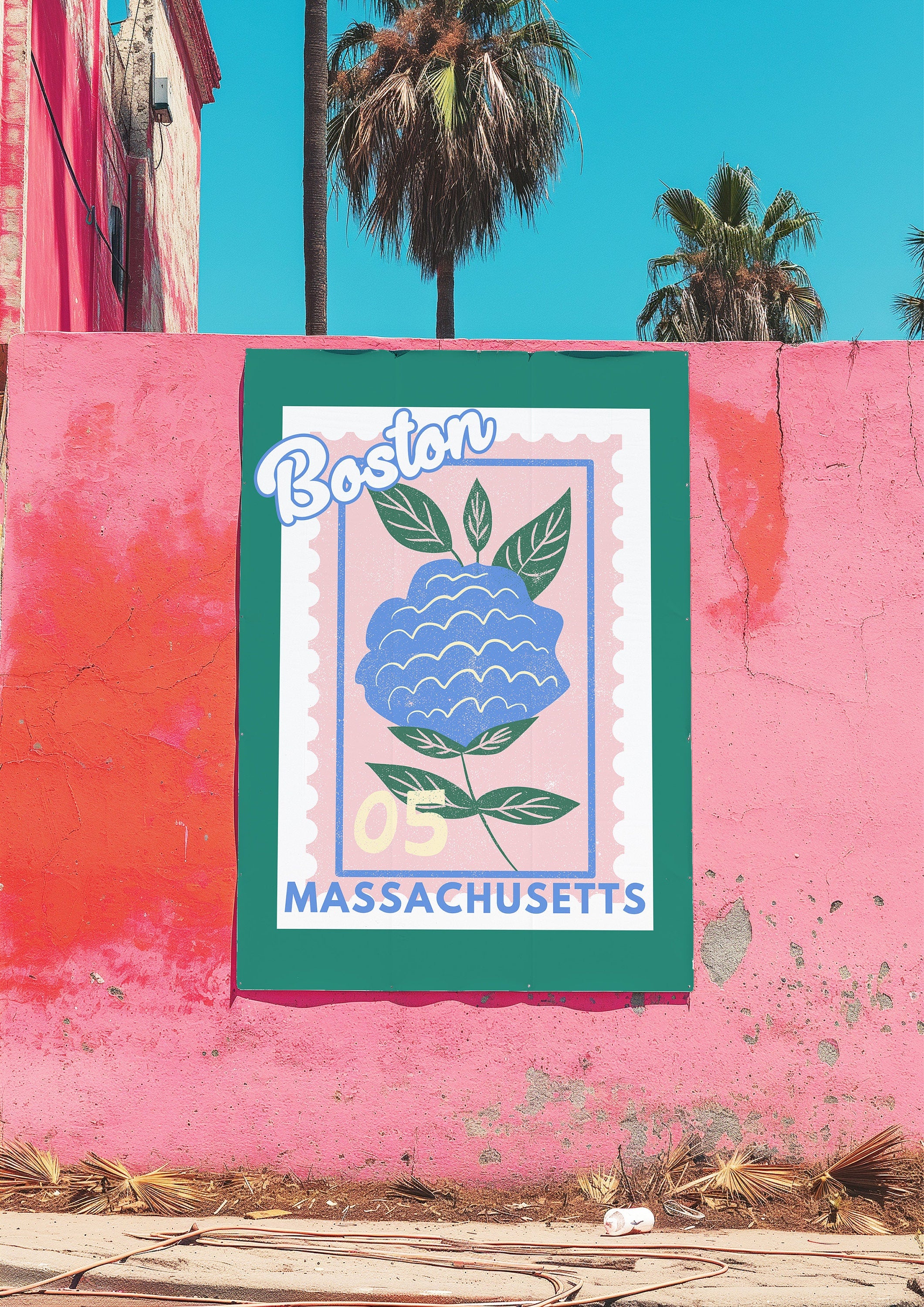 Boston Art, Digital Art Download, Colorful Boston Wall Art, Cute Trendy Art, Massachusetts Art, Mass Wall Poster, Blue Posters