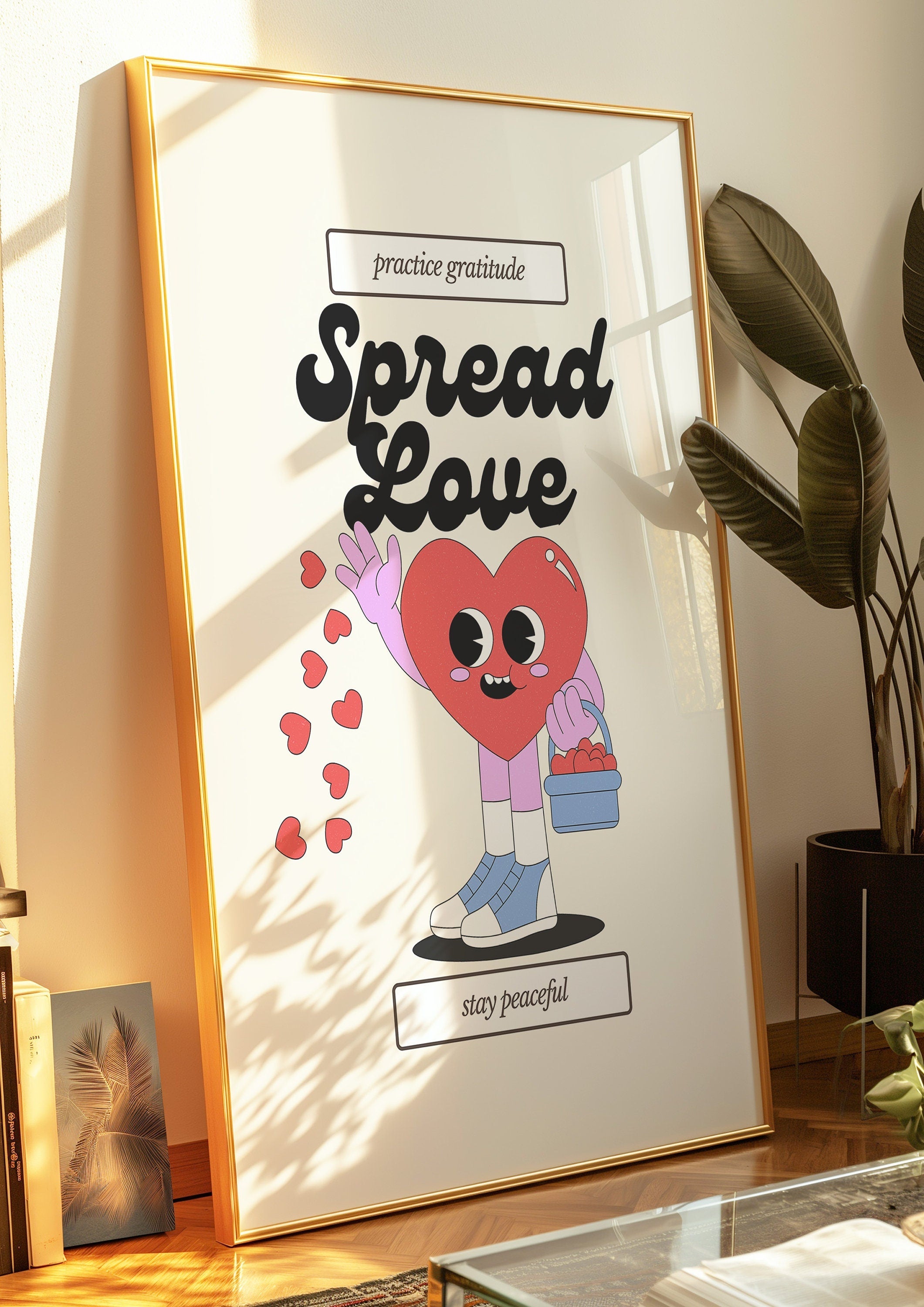 Spread Love-Digital Download-Oversized Wall Art-Downloadable Print-Heart Art Print-Retro Character Art-Trendy Posters-Vintage Mascot Art