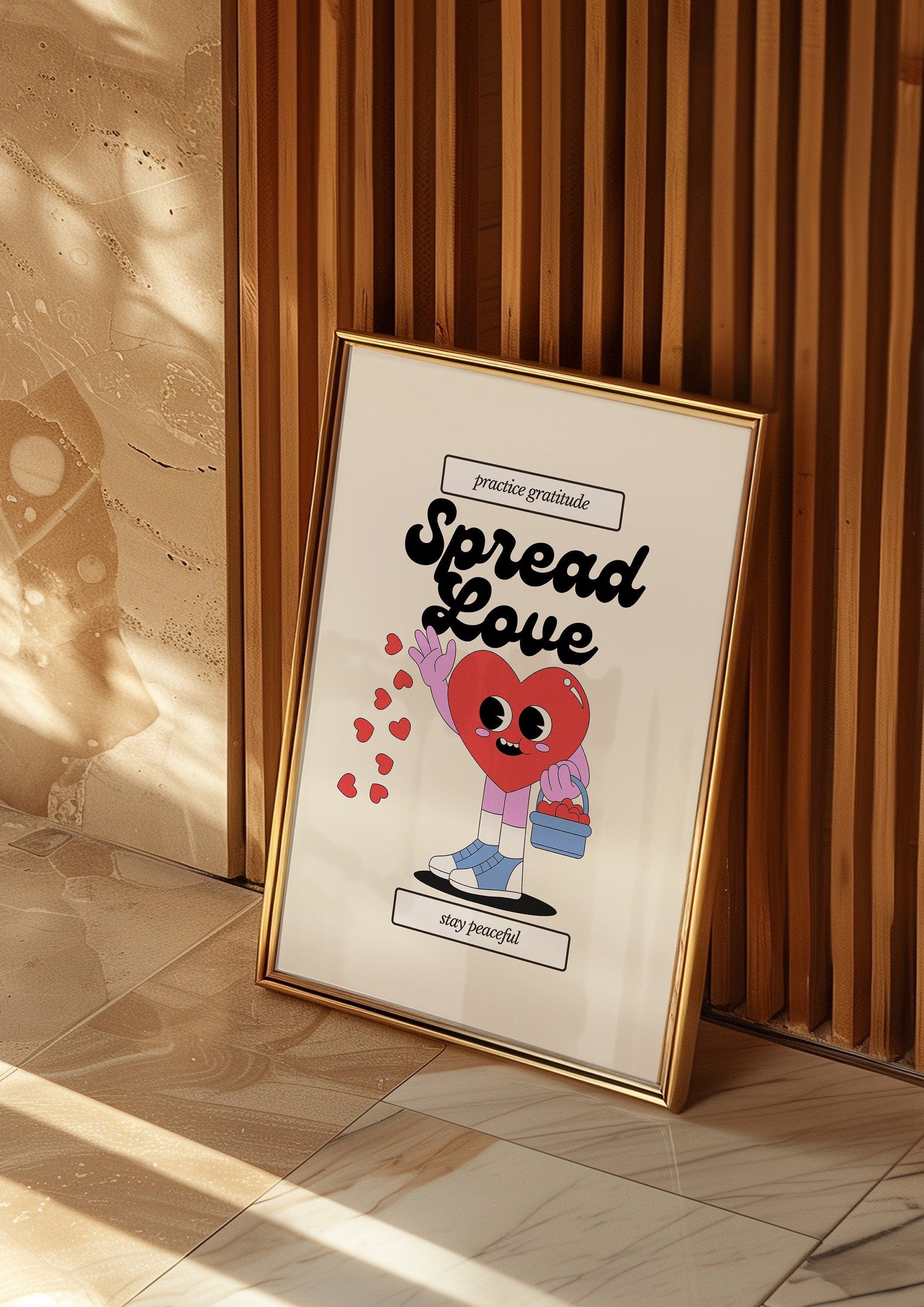 Spread Love-Digital Download-Oversized Wall Art-Downloadable Print-Heart Art Print-Retro Character Art-Trendy Posters-Vintage Mascot Art