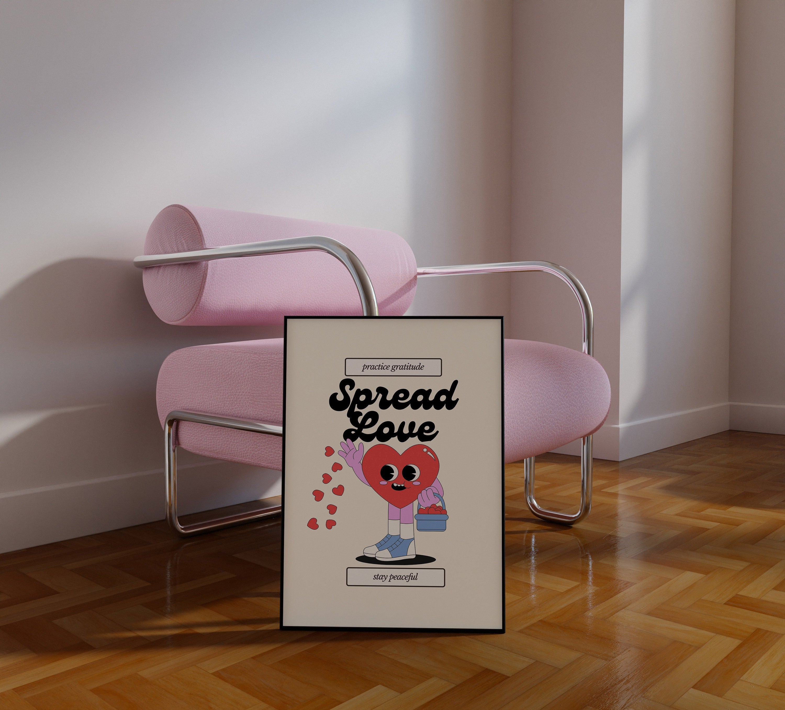 Spread Love-Digital Download-Oversized Wall Art-Downloadable Print-Heart Art Print-Retro Character Art-Trendy Posters-Vintage Mascot Art