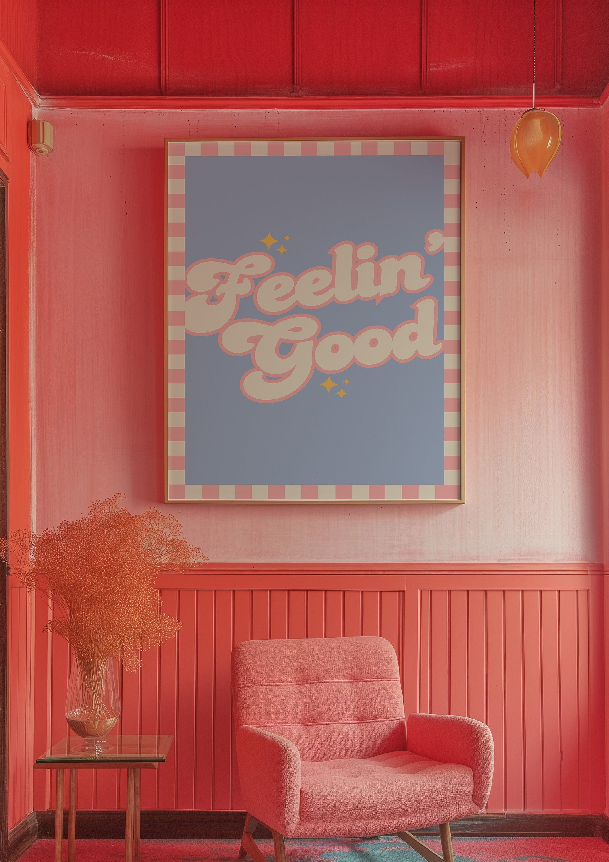 Feeling Good Print, Blue Wall Art, Retro Typography Poster, Pink and Blue Art, GS Print Shoppe, Digital Download