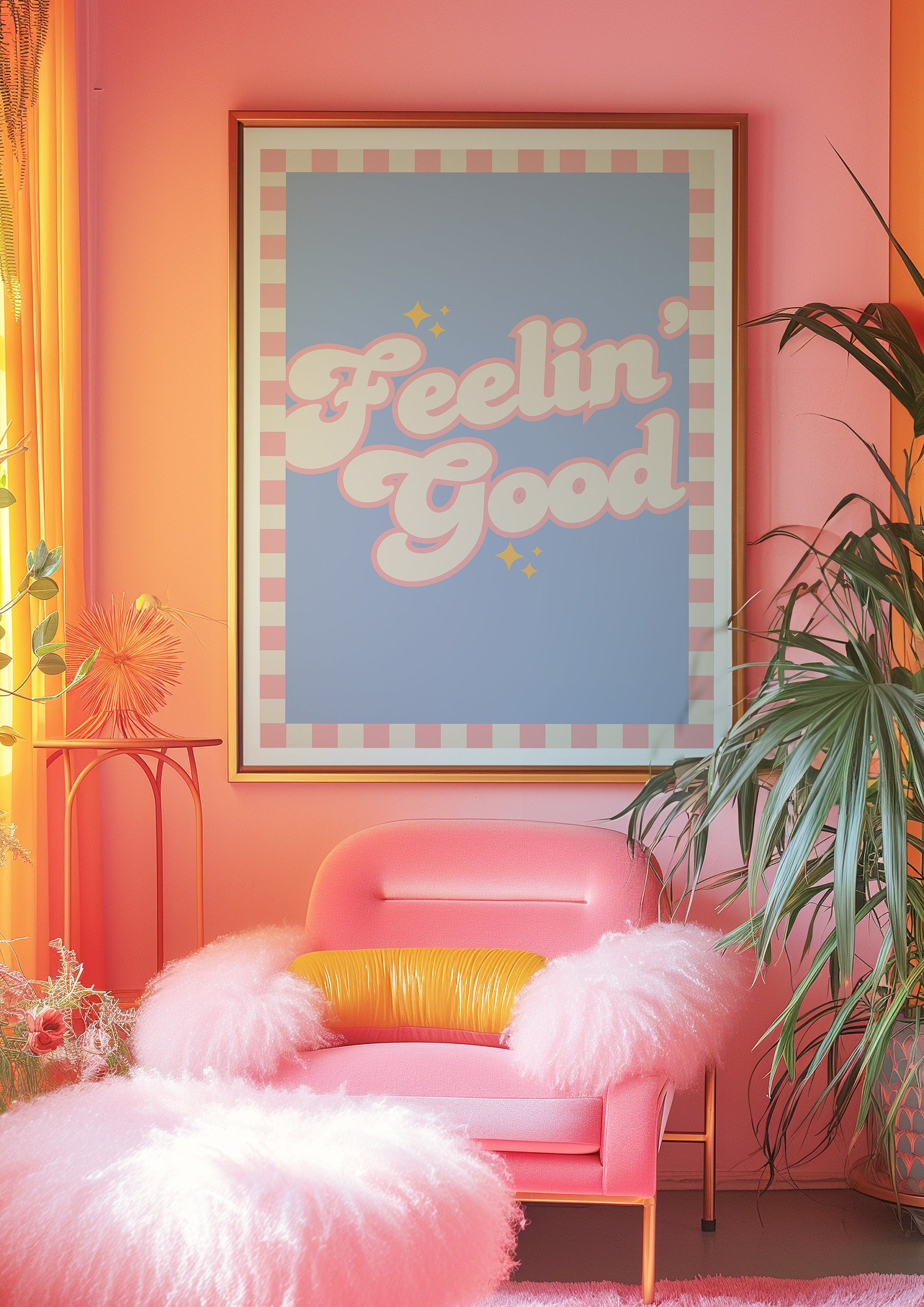 Feeling Good Print, Blue Wall Art, Retro Typography Poster, Pink and Blue Art, GS Print Shoppe, Digital Download