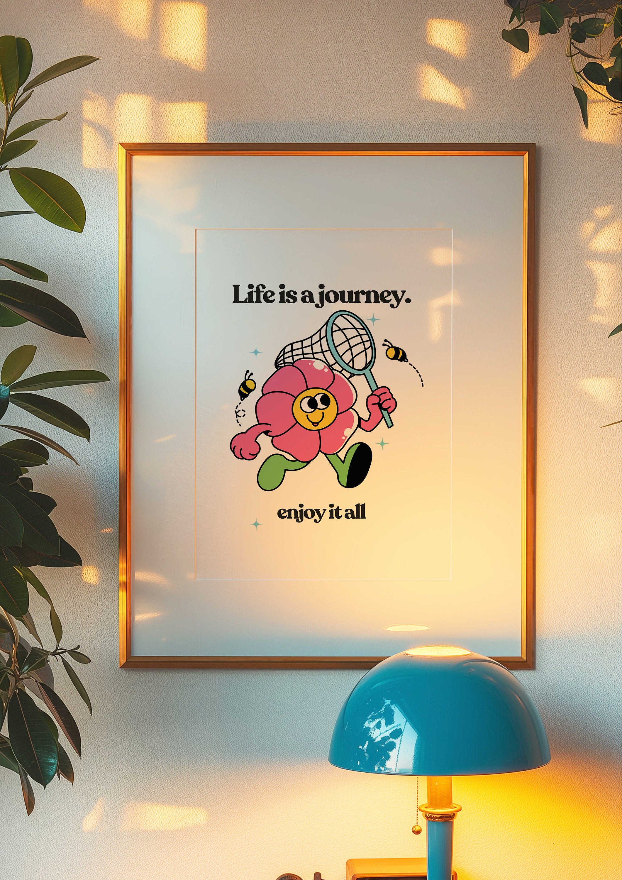 Life Is a Journey, Classroom Art, Cute Retro Print, Flower Cartoon, Retro Mascot Print, Funky Groovy Minimal Retro Poster