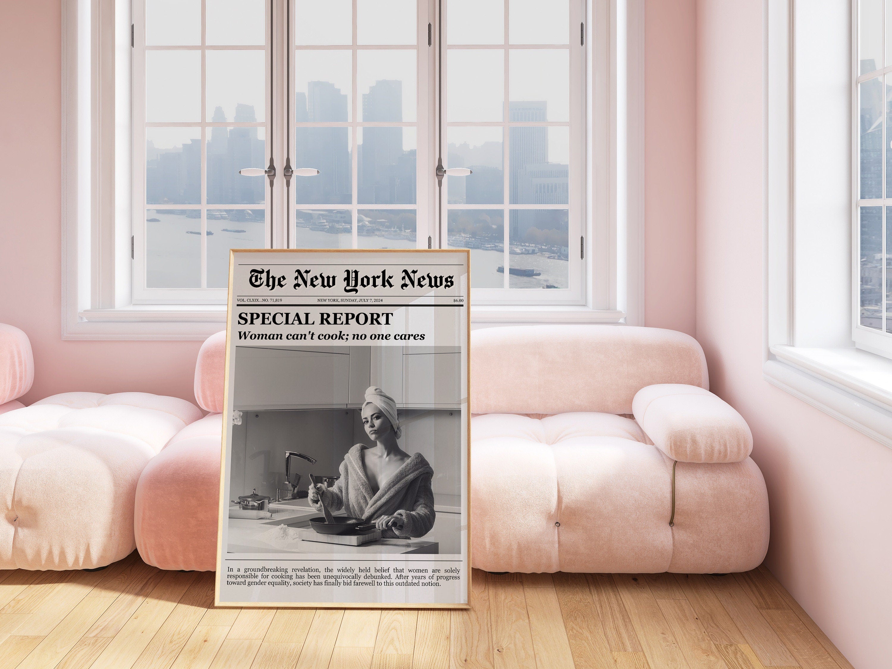 Trendy Newspapers Wall Art, New York Print, Vintage Bar Cart, It Girl Dorm Retro Wall Art, Instant Download, Dorm Decor, Apartment Art