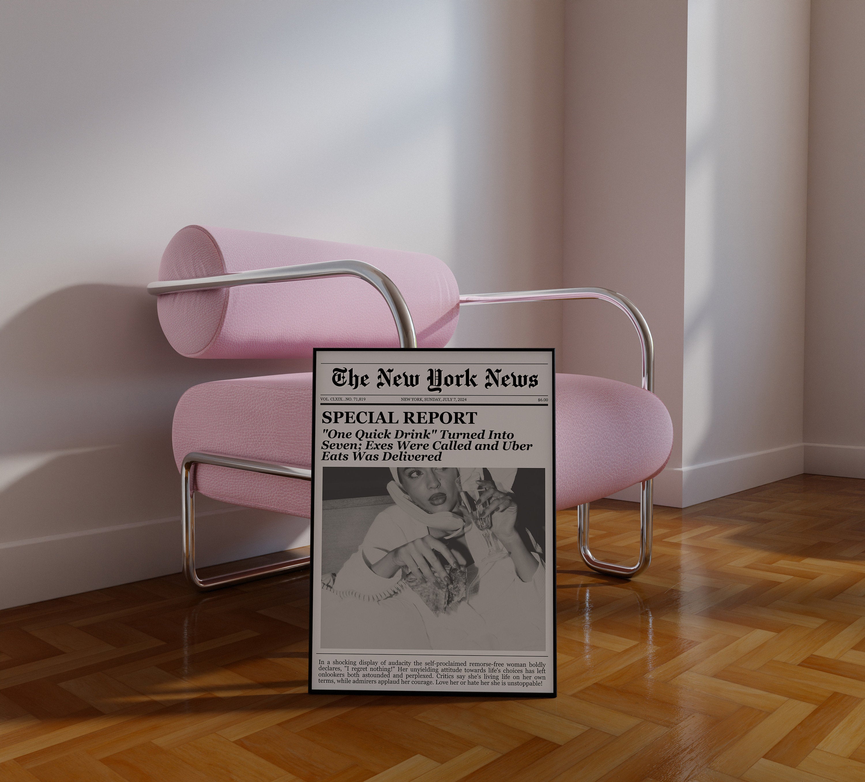 Trendy Newspapers Wall Art, New York Print, Vintage Bar Cart, It Girl Dorm Retro Wall Art, Instant Download, Dorm Decor, Apartment Art