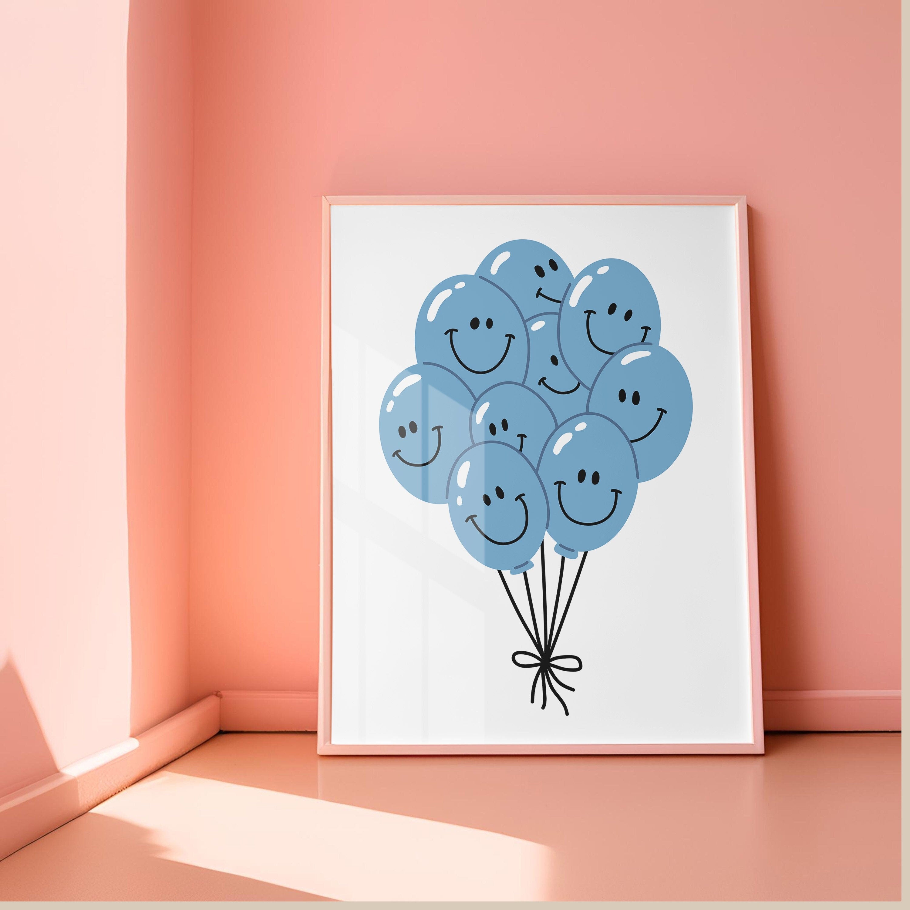 Blue Smiley Balloons Digital Art Print