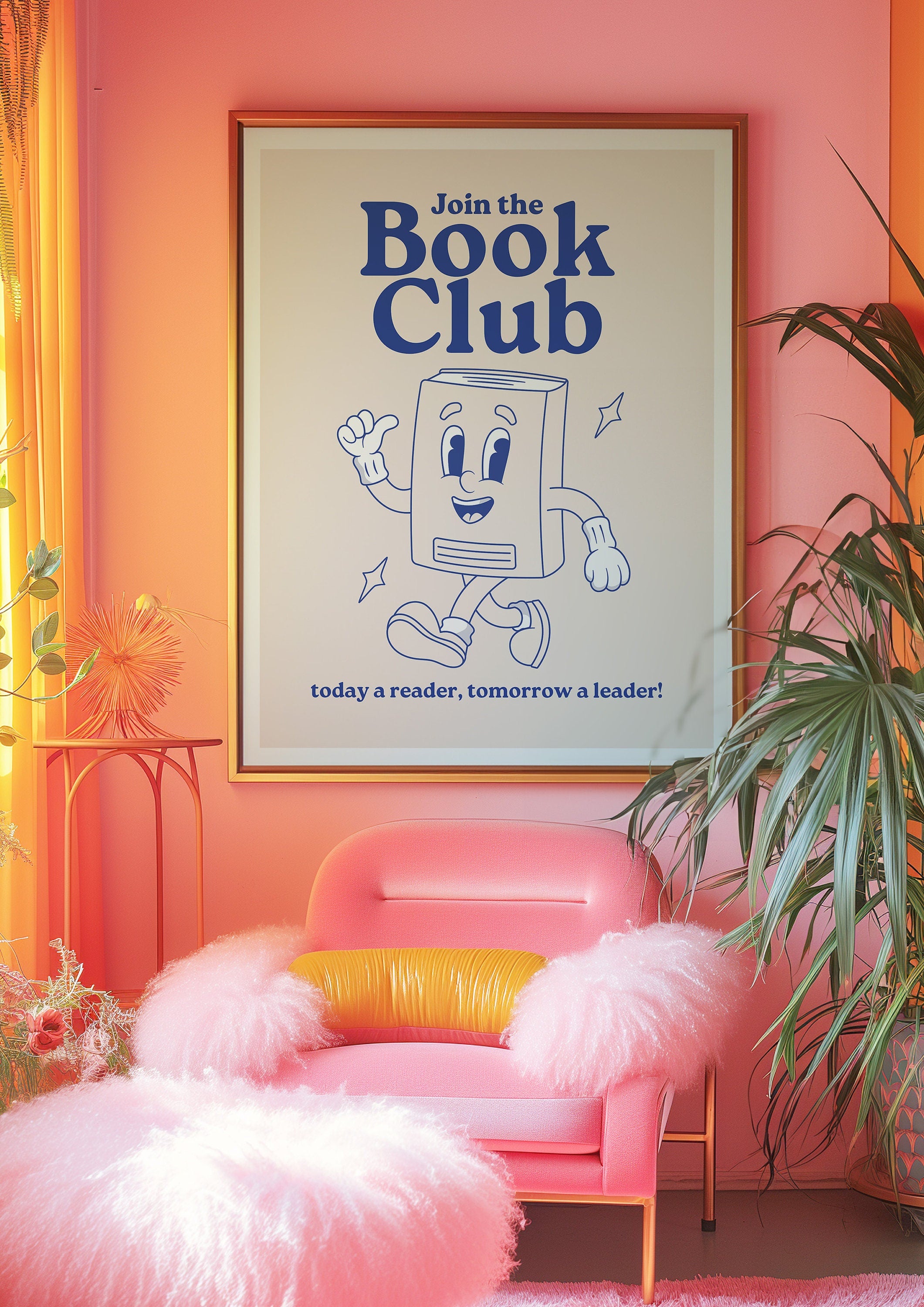 Reading Poster, Classroom Wall Decor, Digital Download, Book Club Art Print, Reading Corner Print, Trendy School Art, Retro Cartoon Poster