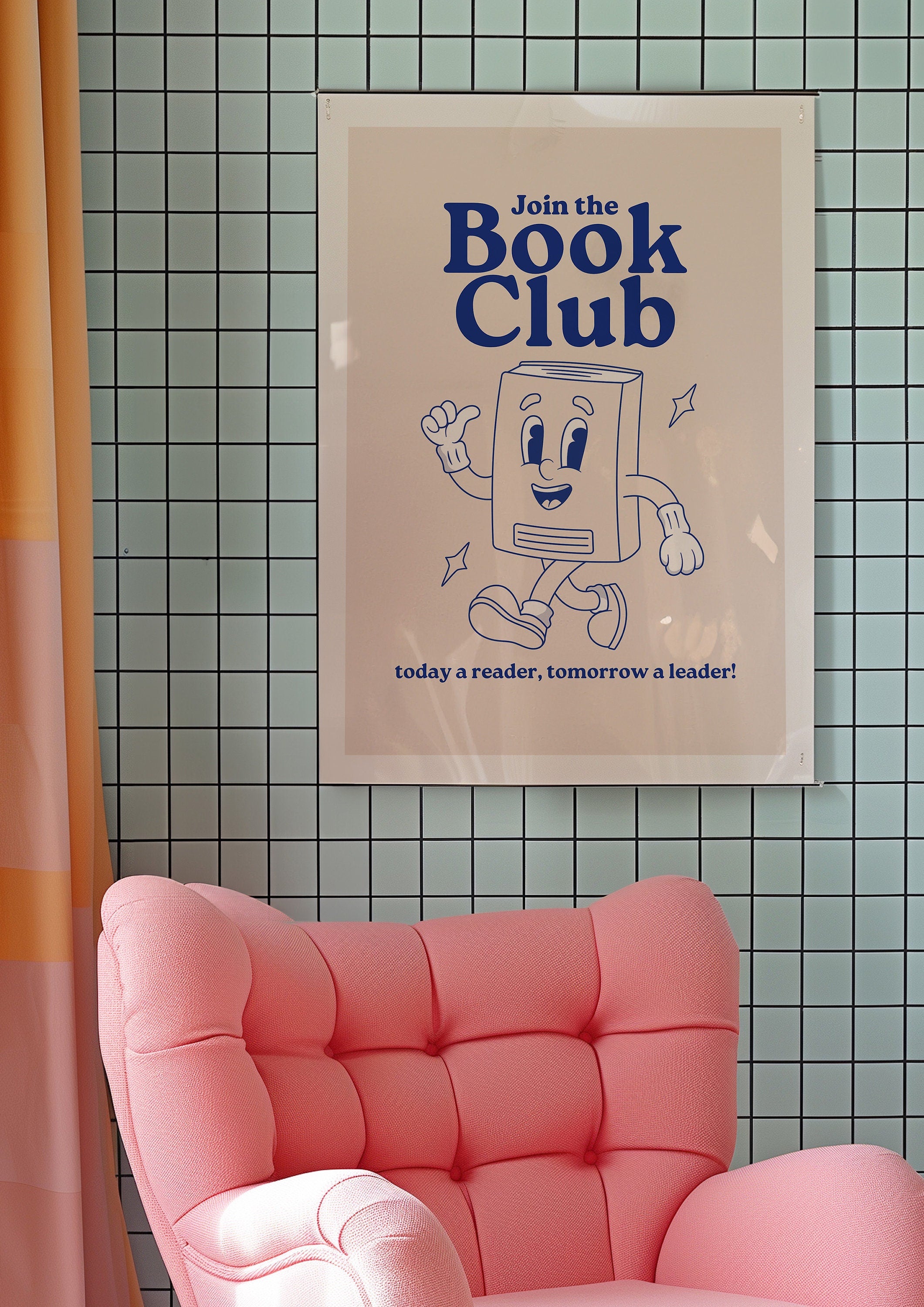 Reading Poster, Classroom Wall Decor, Digital Download, Book Club Art Print, Reading Corner Print, Trendy School Art, Retro Cartoon Poster