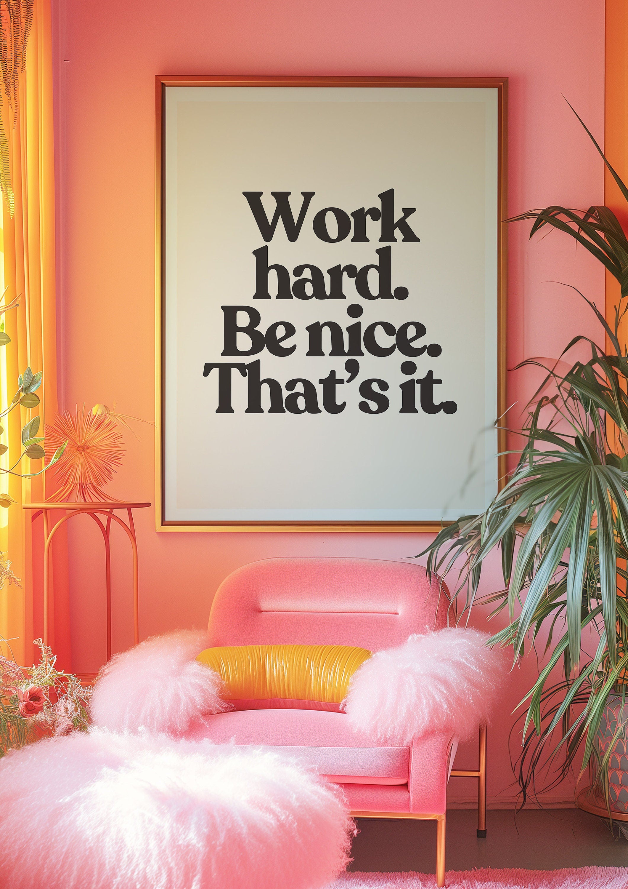 Work Hard Print, Retro Typography Print, Red Wall Print, Kids Wall Art, Positivity Poster, Retro Quote Print, Classroom Posters, School Gift