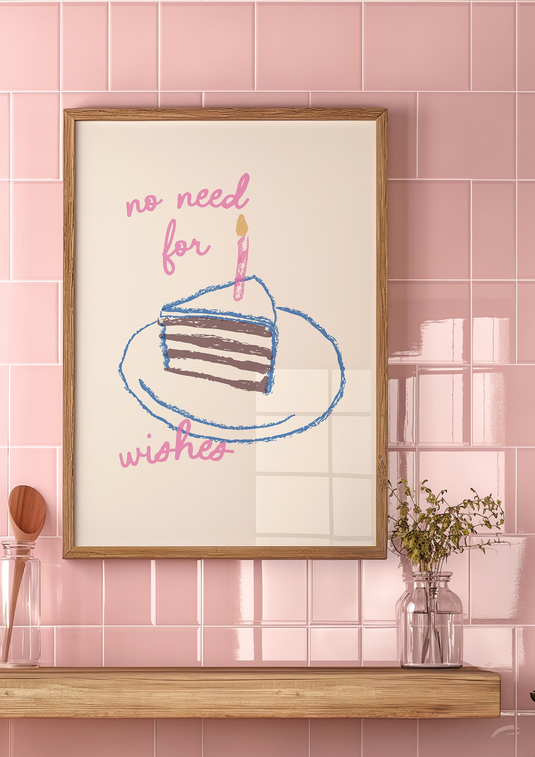 Cake Art, Digital Download, Doodle Wall Art, Coquette Cake Art, Trendy Wall Art Print, Kitchen, Pink Kitchen Wall Decor, Pink Cake Art