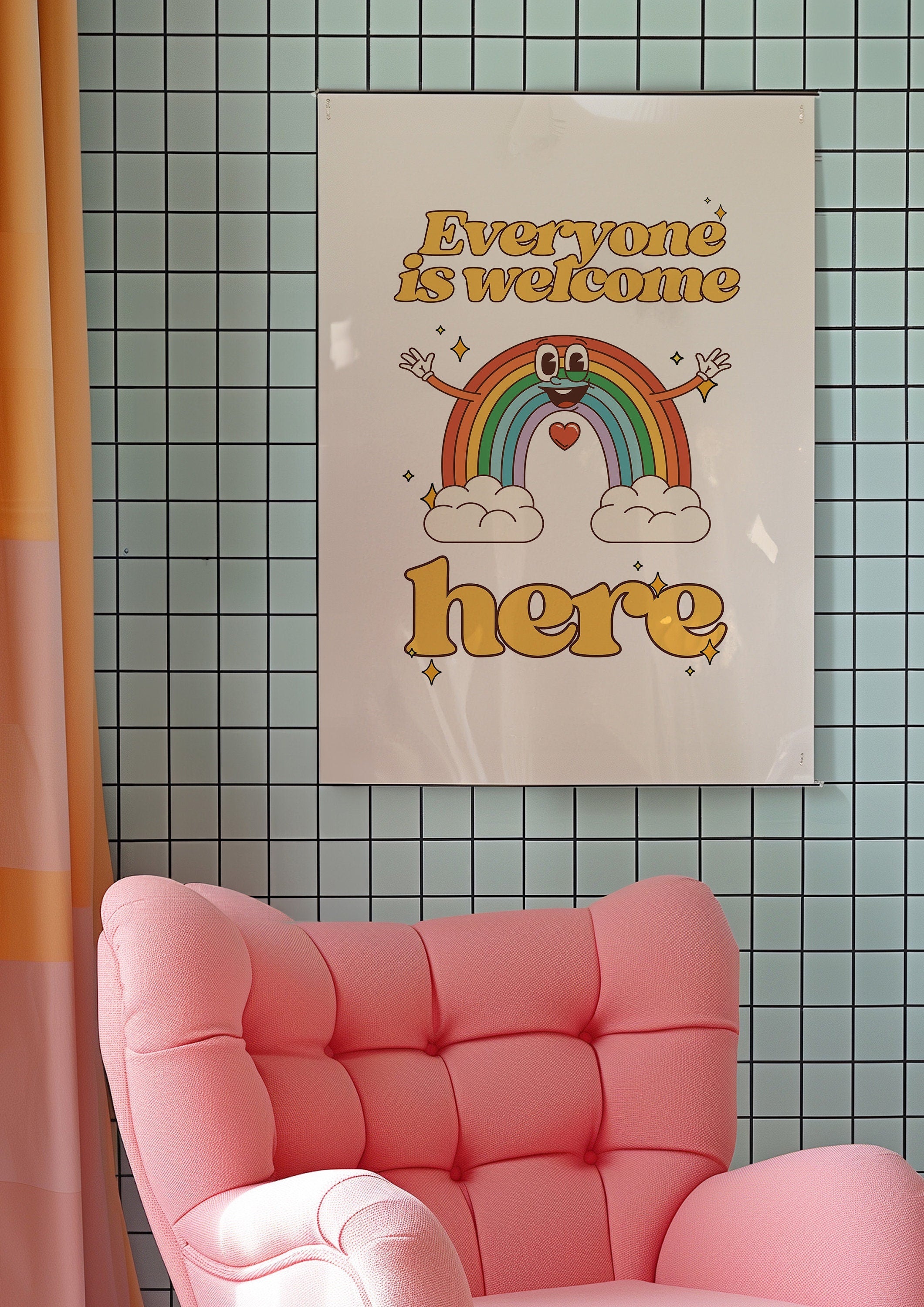 Everyone Is Welcome Here Rainbow White Digital Art Print