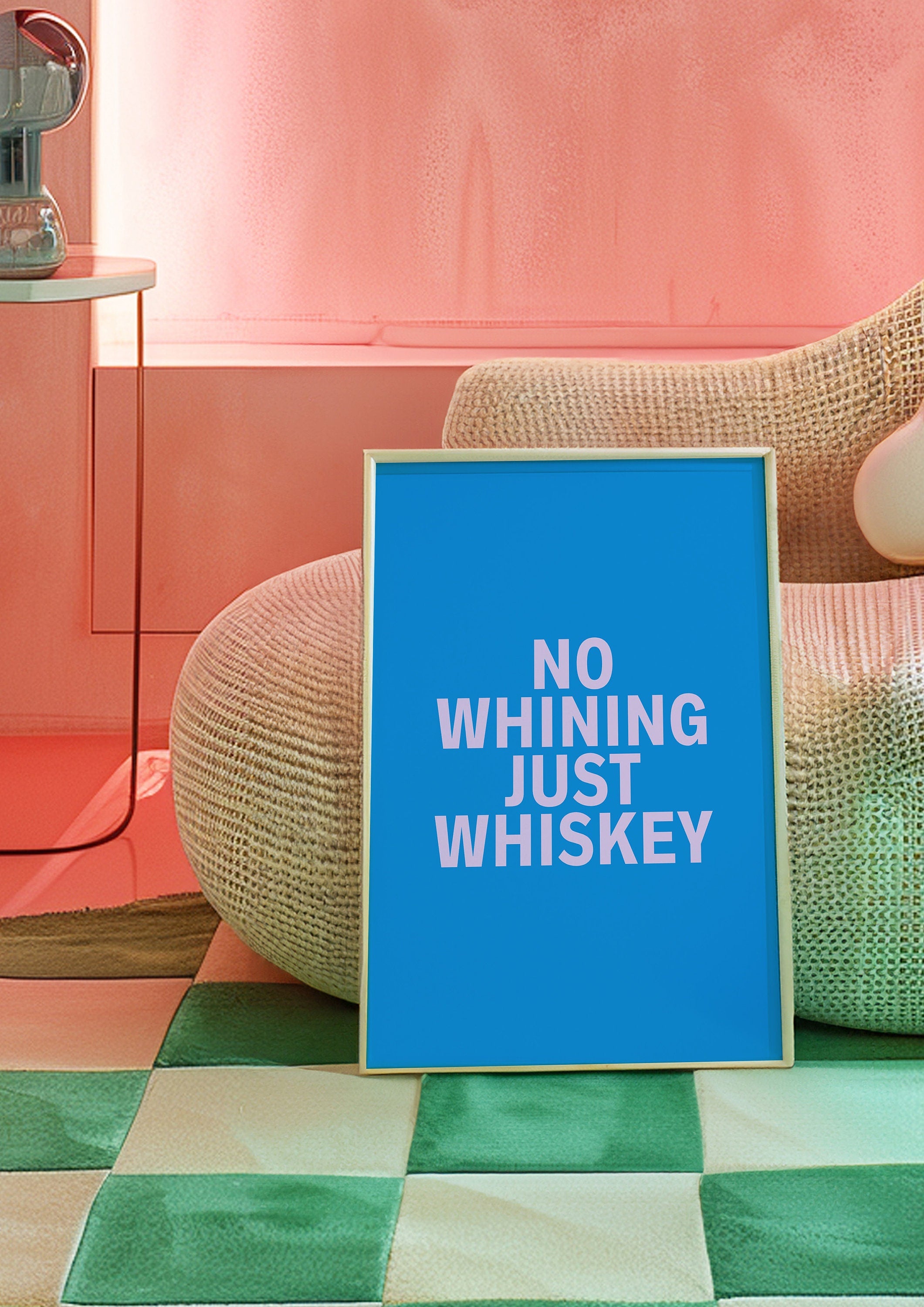 Whiskey Art Print, Pink Aesthetic, Dorm Decor, Bar Cart Decor, Cocktail Poster, Vintage Retro Poster, Blue and Pink poster, Whiskey posters