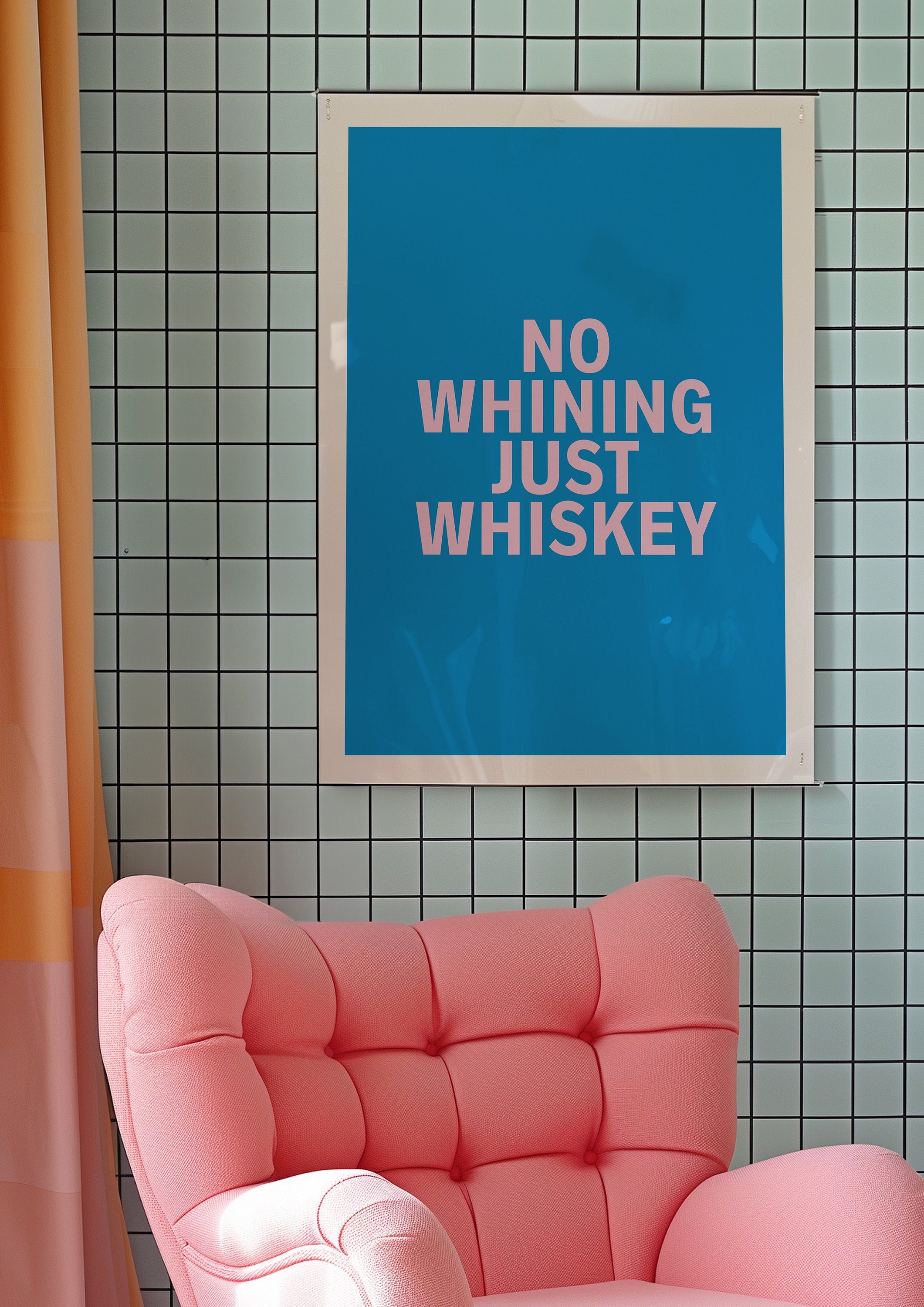 Whiskey Art Print, Pink Aesthetic, Dorm Decor, Bar Cart Decor, Cocktail Poster, Vintage Retro Poster, Blue and Pink poster, Whiskey posters