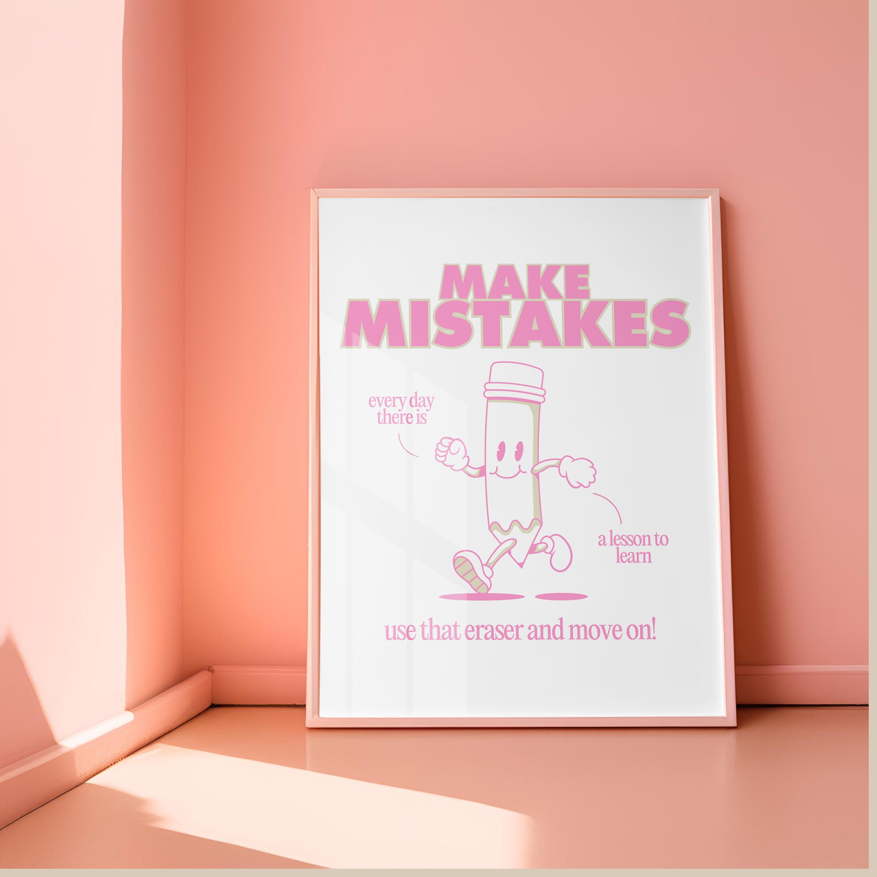 Classroom Art,Kids Room Art,Downloadable Print,Cartoon Art Print,Make Mistakes Print,Trendy Posters,Vintage Mascot Art,Cute Positive Art