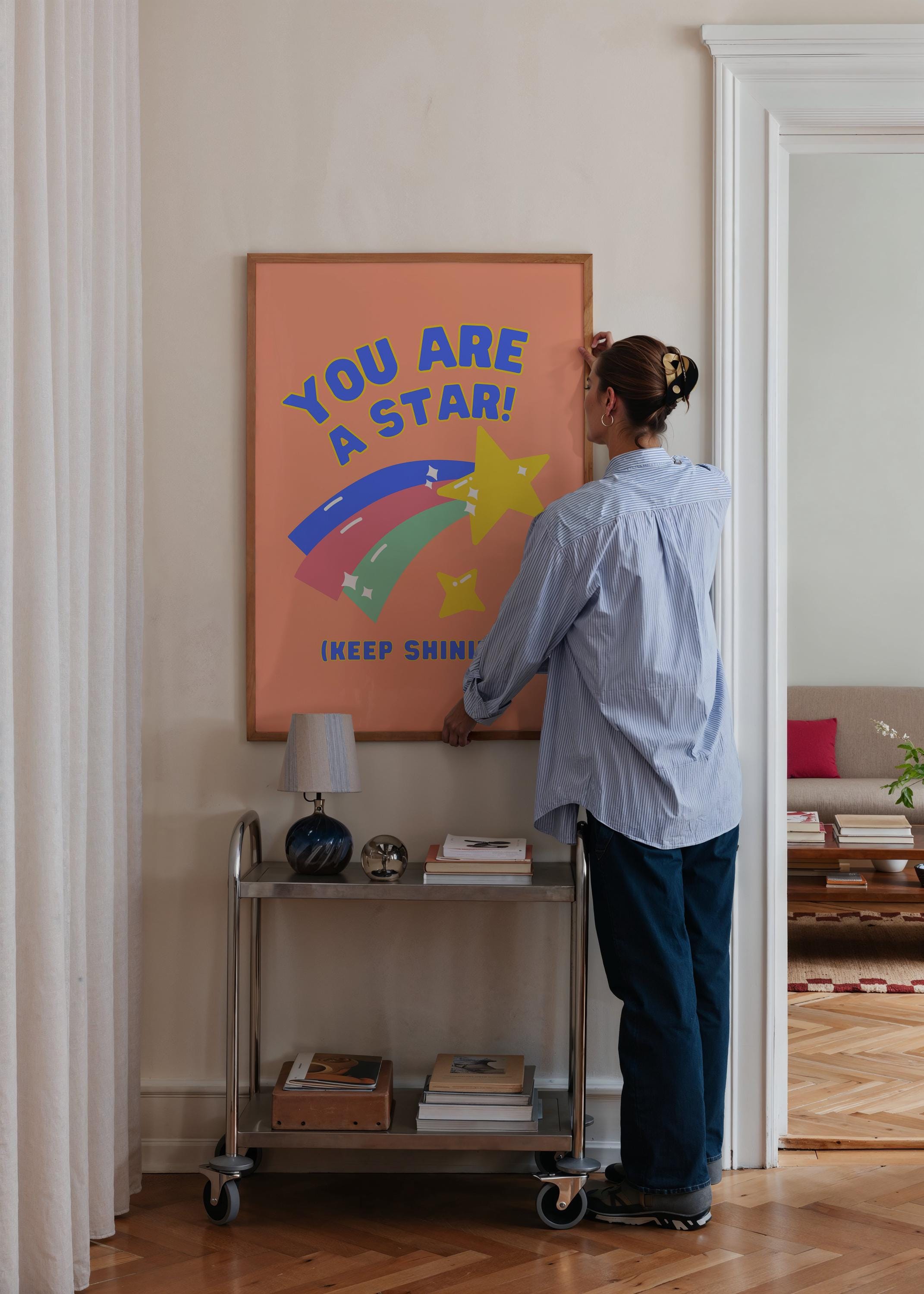 You Are a Star-Art for school-shooting start art-large wall art kids-school posters-encouraging posters-motivation prints-orange poster kids