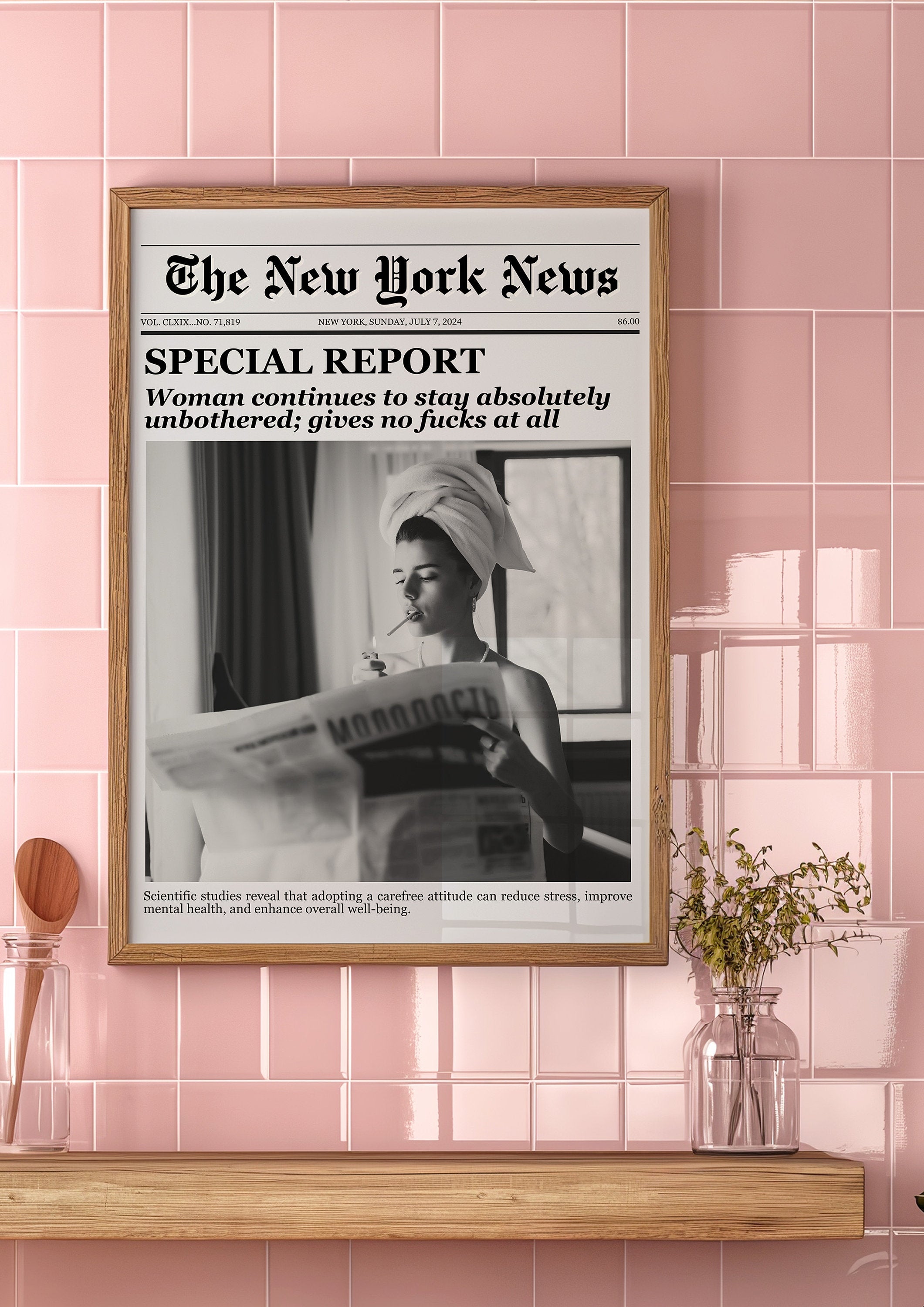 Trendy Newspapers Wall Art, New York Print, Vintage Bar Cart, It Girl Dorm Retro Wall Art, Instant Download, Dorm Decor, Apartment Art