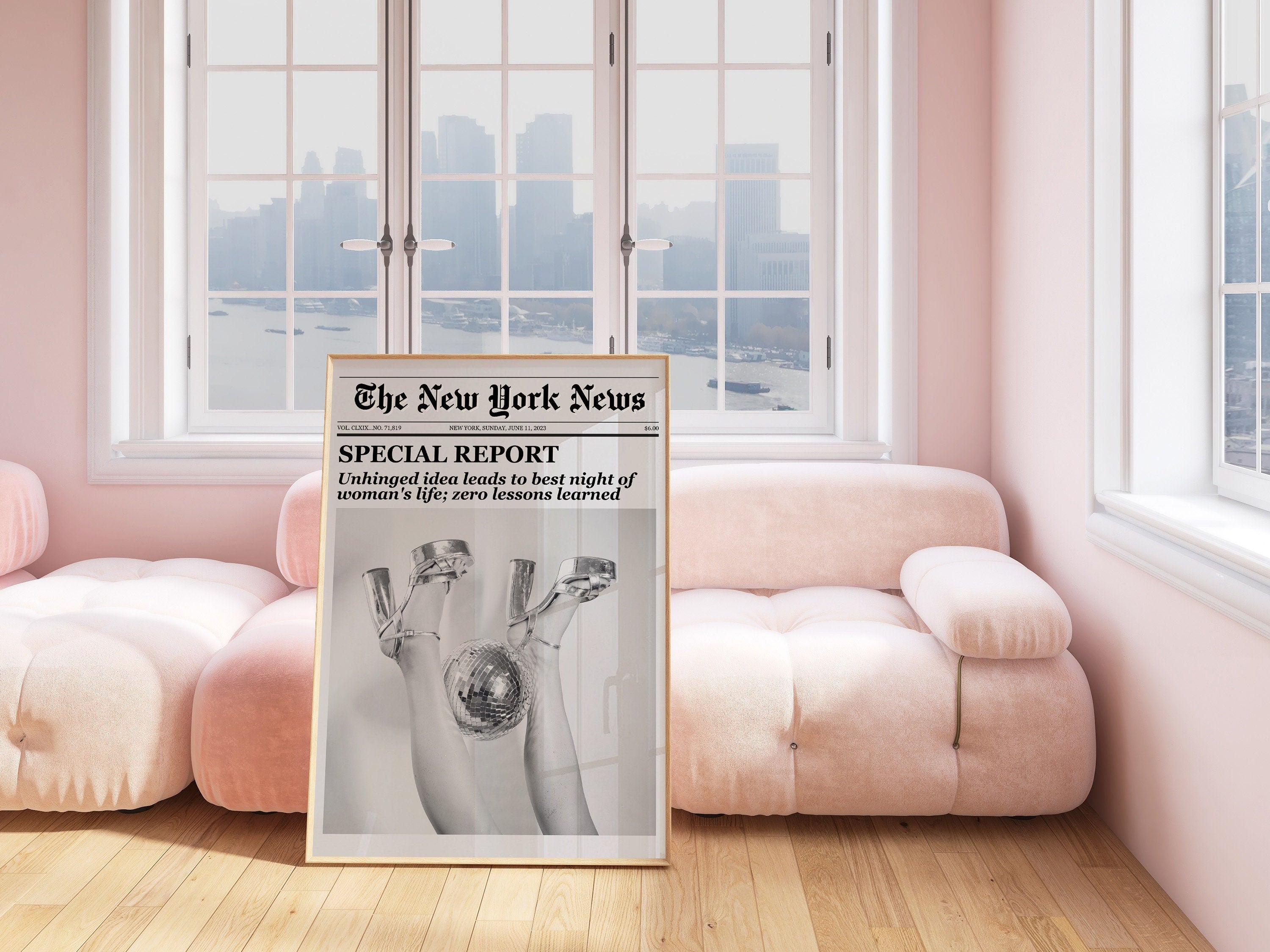 Trendy Newspapers Wall Art, New York Print, Vintage Bar Cart, It Girl Dorm Retro Wall Art, Instant Download, Dorm Decor, Apartment Art