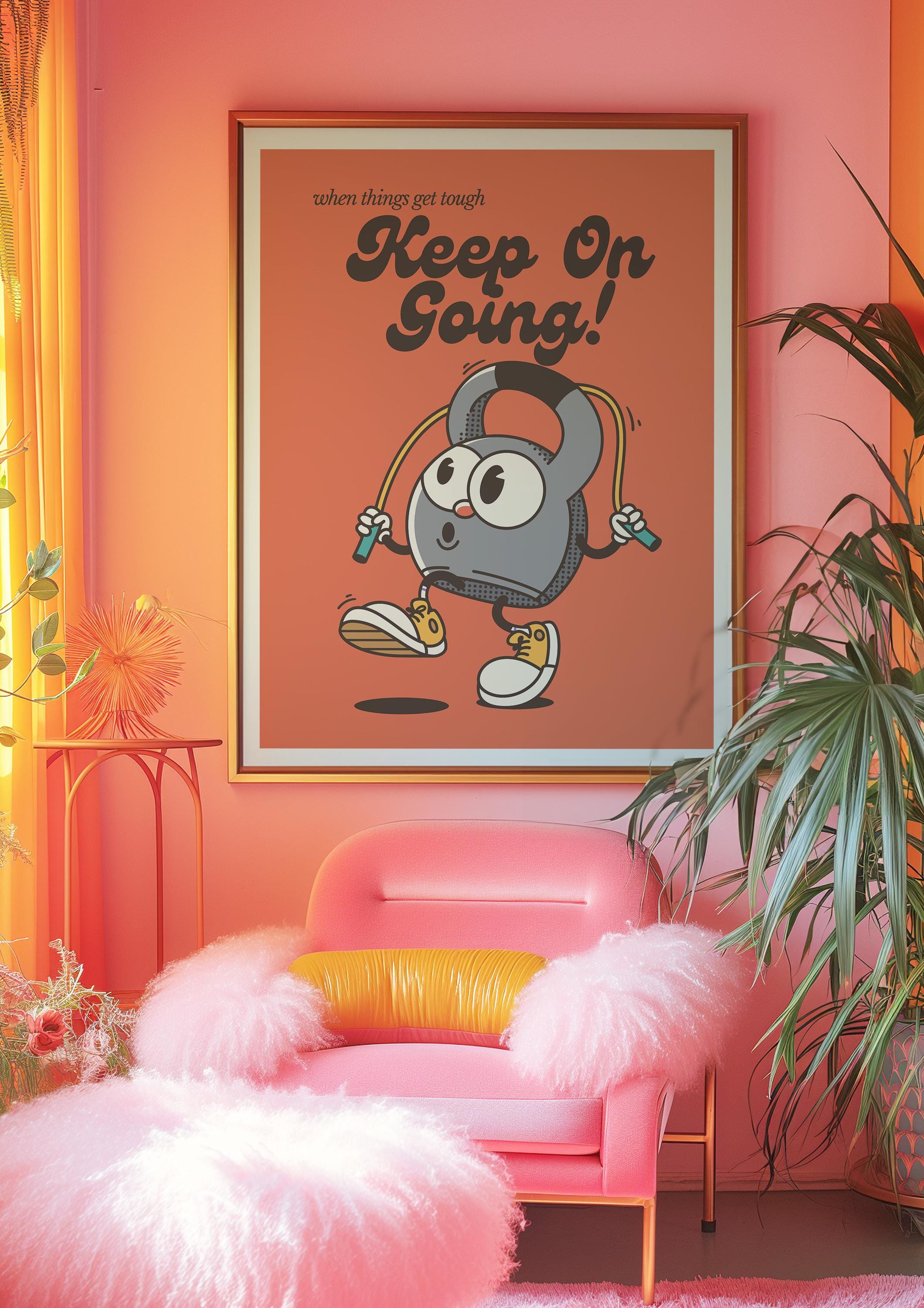 Retro Gym Print, Pink Wall Print, Cute Kids Art, Retro Cartoon Poster, Retro Quote Print, Cartoon Prints, Kid Art, Gym Posters, Motivation