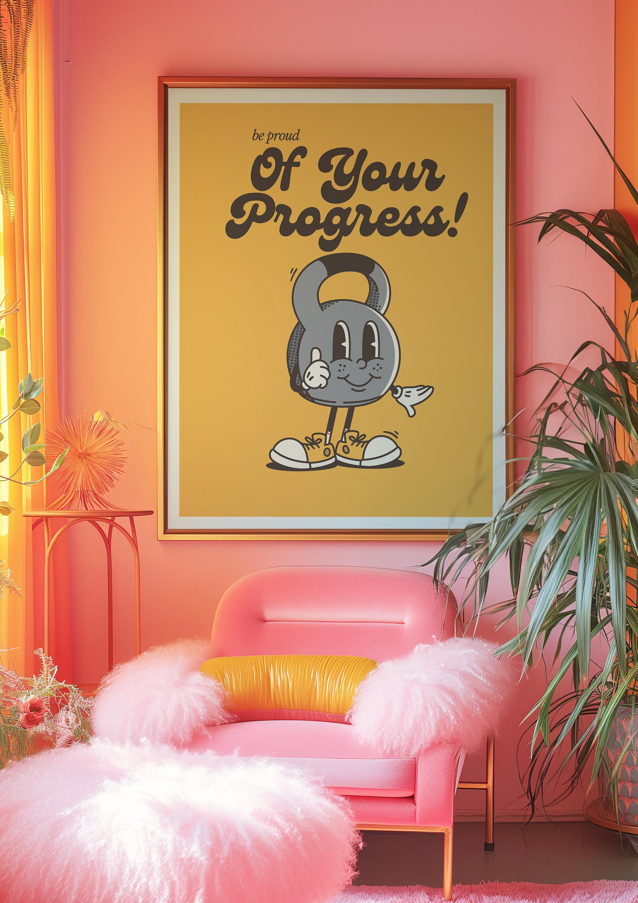 Retro Gym Print, Pink Wall Print, Cute Kids Art, Retro Cartoon Poster, Retro Quote Print, Cartoon Prints, Kid Art, Gym Posters, Motivation