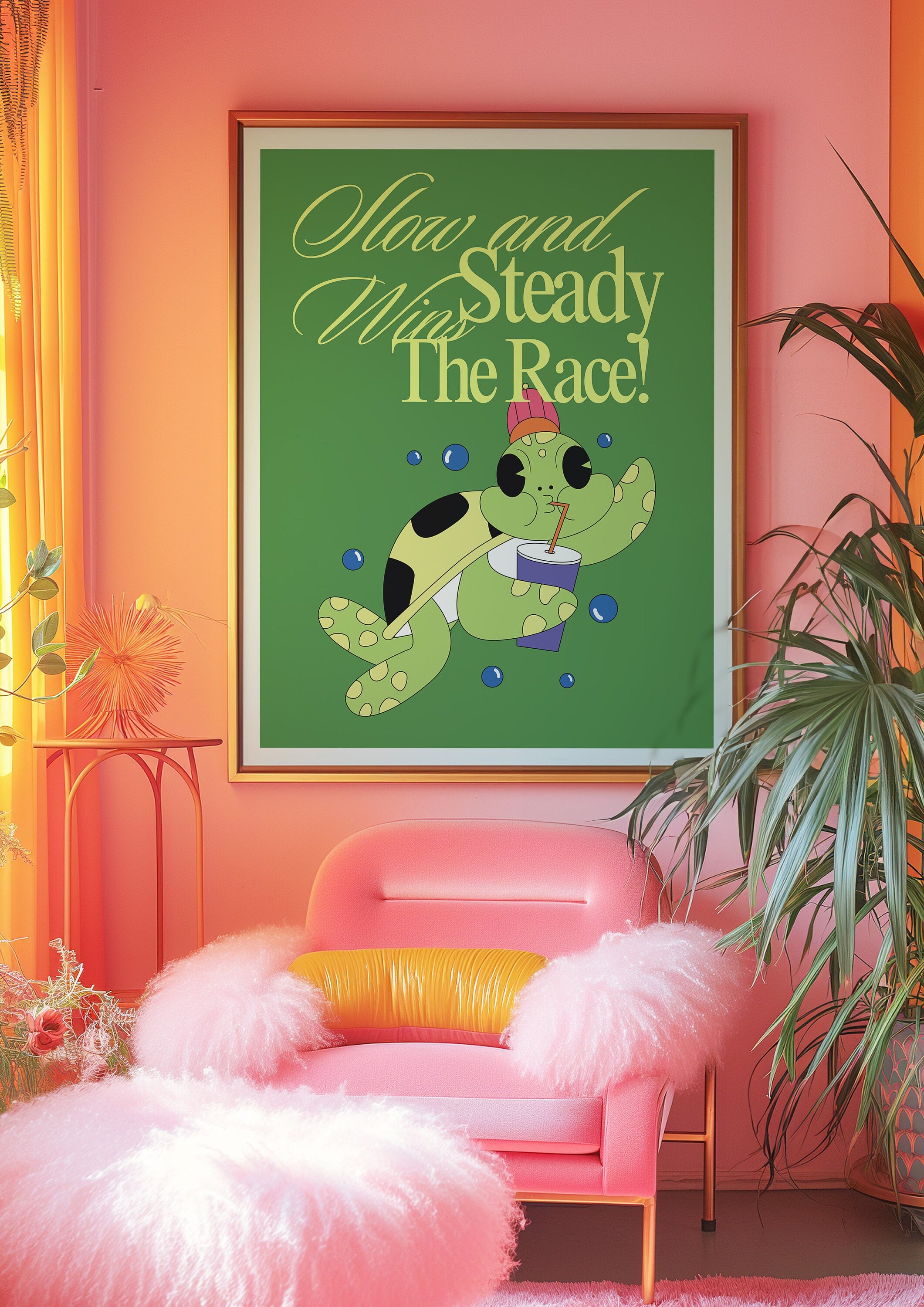 Slow and Steady, Digital Prints, Retro Art Decor, Cute Cartoon Art, Turtle Cartoon Art, Retro Cartoon Art, Cute Animal Art, Turtle Posters