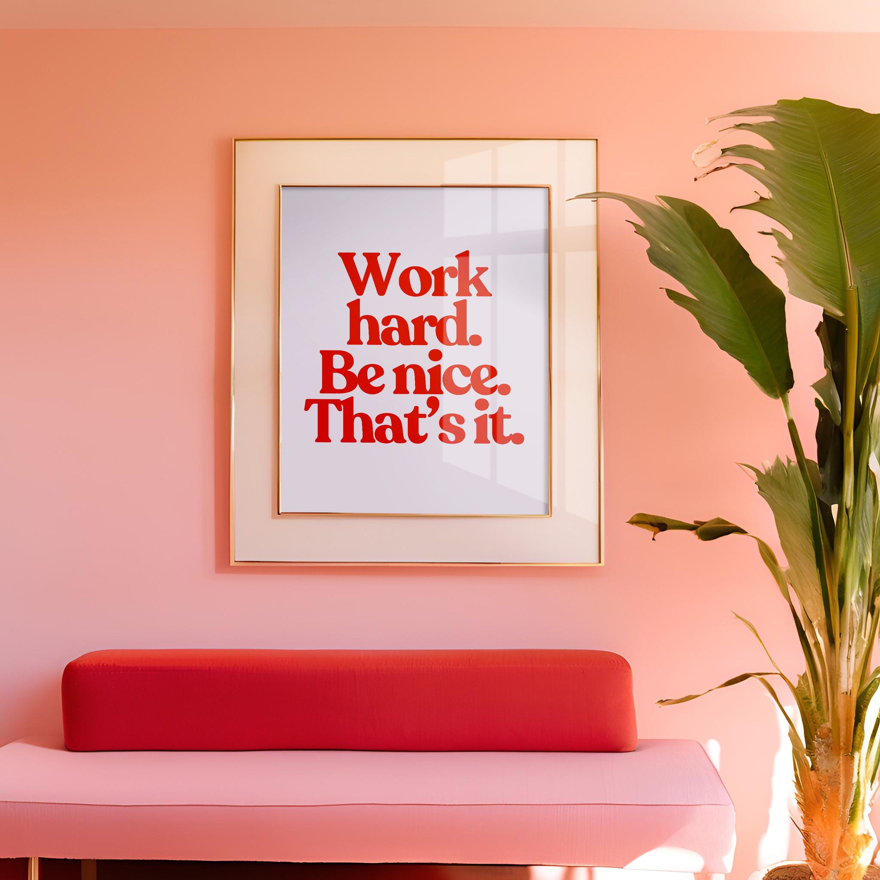 Work Hard Print, Retro Typography Print, Red Wall Print, Kids Wall Art, Positivity Poster, Retro Quote Print, Classroom Posters, School Gift