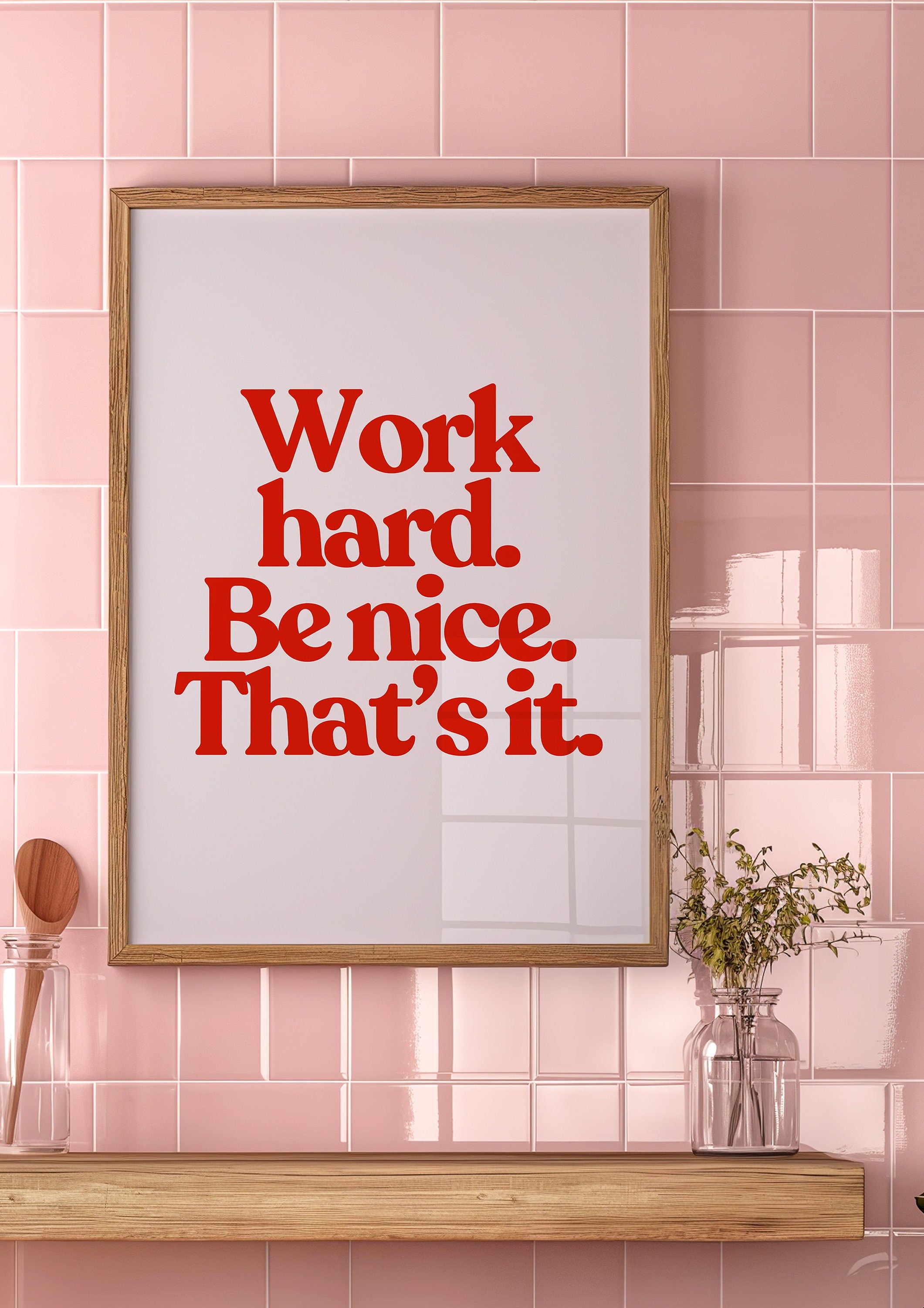 Work Hard Print, Retro Typography Print, Red Wall Print, Kids Wall Art, Positivity Poster, Retro Quote Print, Classroom Posters, School Gift