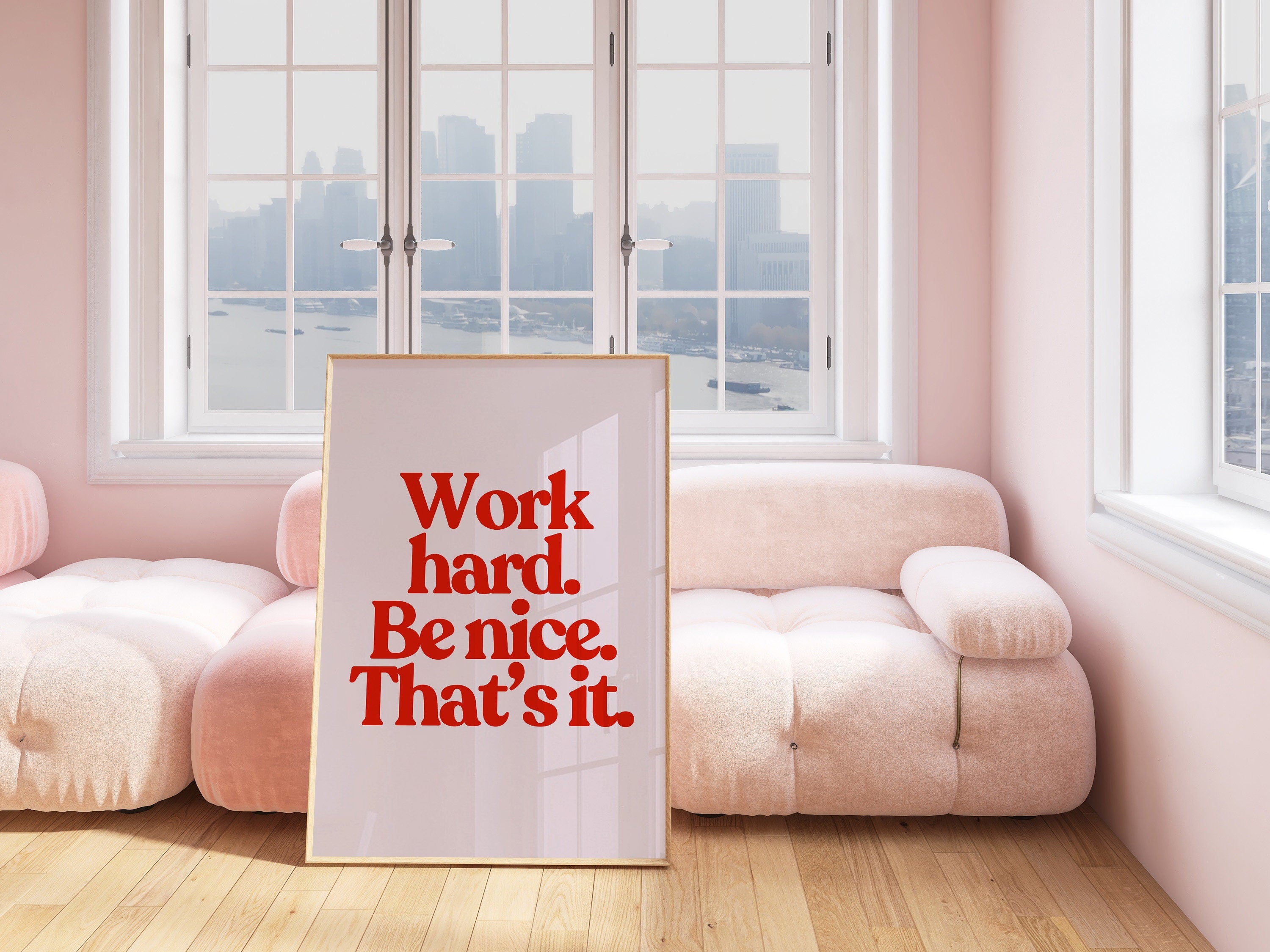 Work Hard Print, Retro Typography Print, Red Wall Print, Kids Wall Art, Positivity Poster, Retro Quote Print, Classroom Posters, School Gift