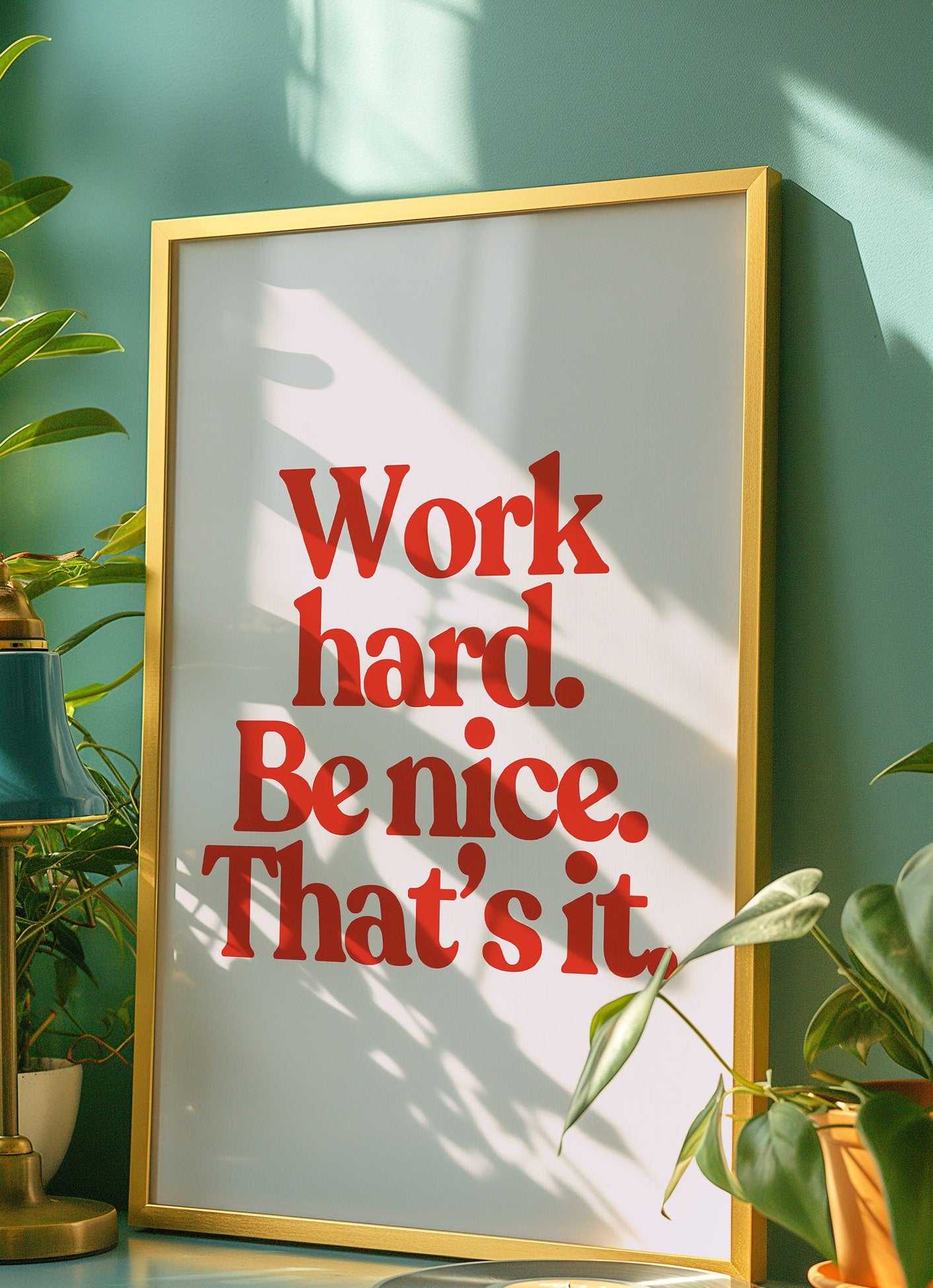 Work Hard Print, Retro Typography Print, Red Wall Print, Kids Wall Art, Positivity Poster, Retro Quote Print, Classroom Posters, School Gift