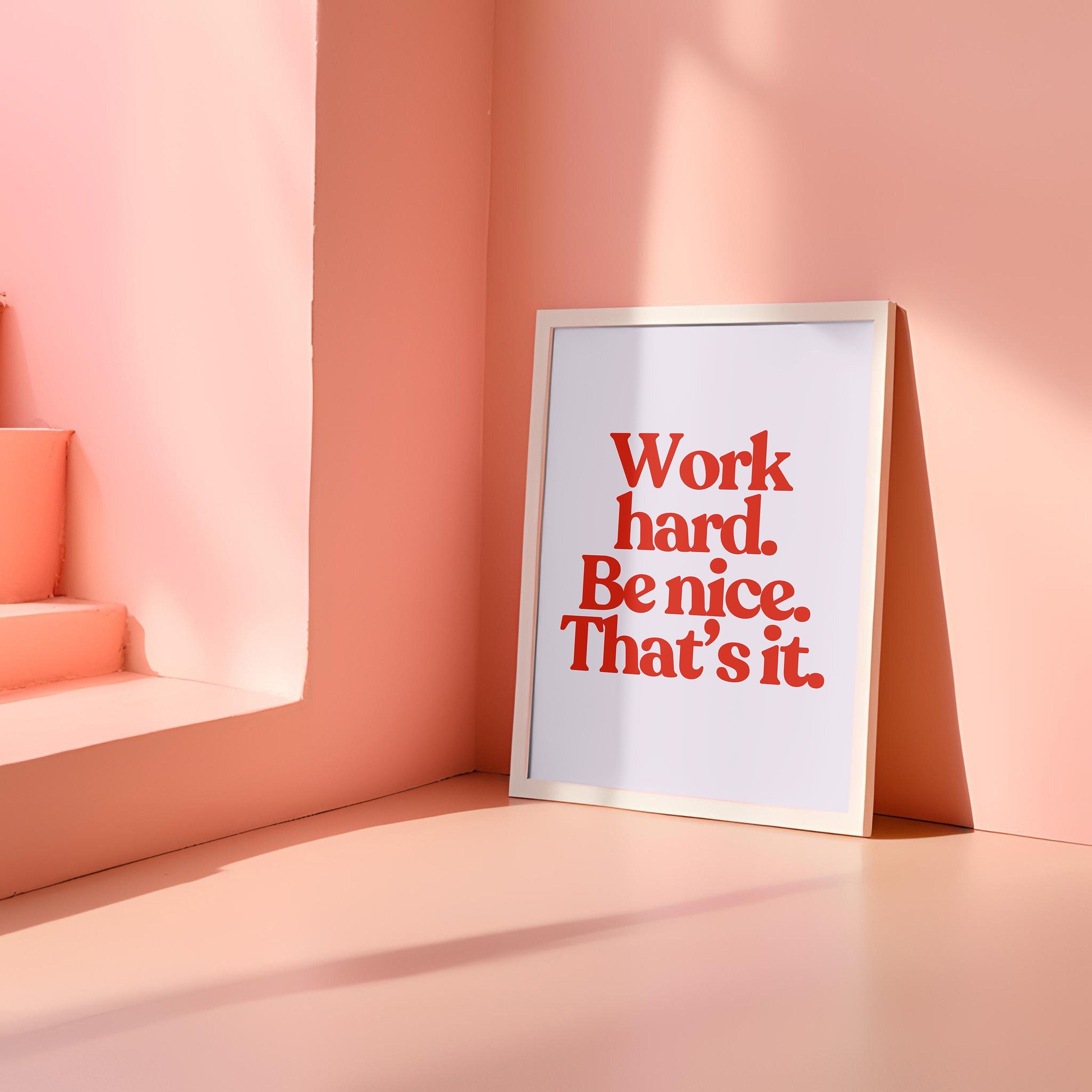 Work Hard Print, Retro Typography Print, Red Wall Print, Kids Wall Art, Positivity Poster, Retro Quote Print, Classroom Posters, School Gift