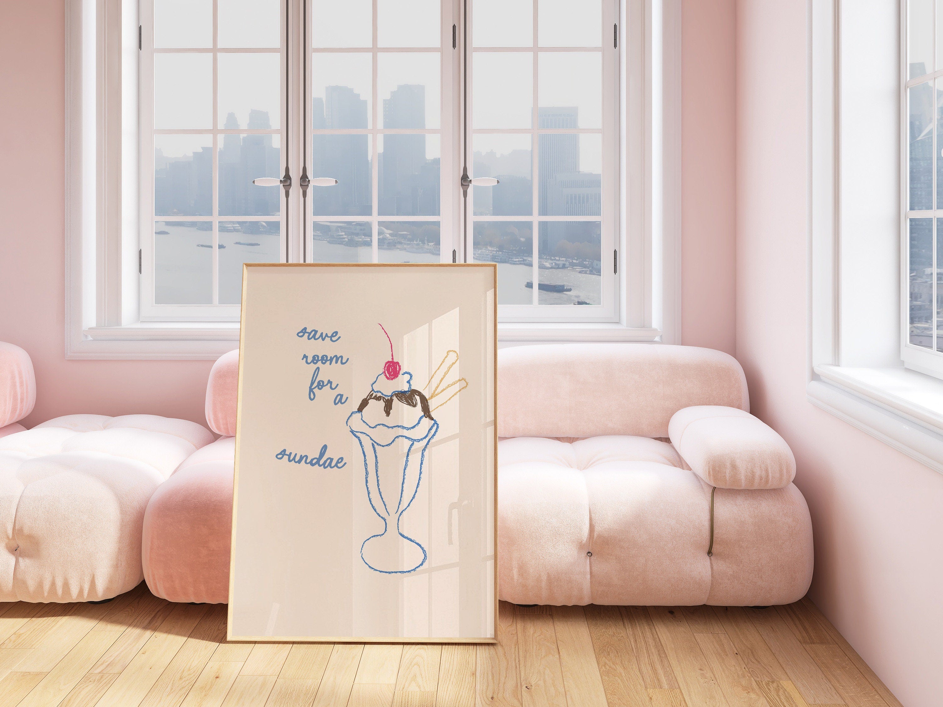 Aesthetic Decor, Cute Kitchen Art, Kitchen Wall Print, Minimalist Drawing, Ice Cream Art Print, Retro Ice Cream Art, Wall Art Print