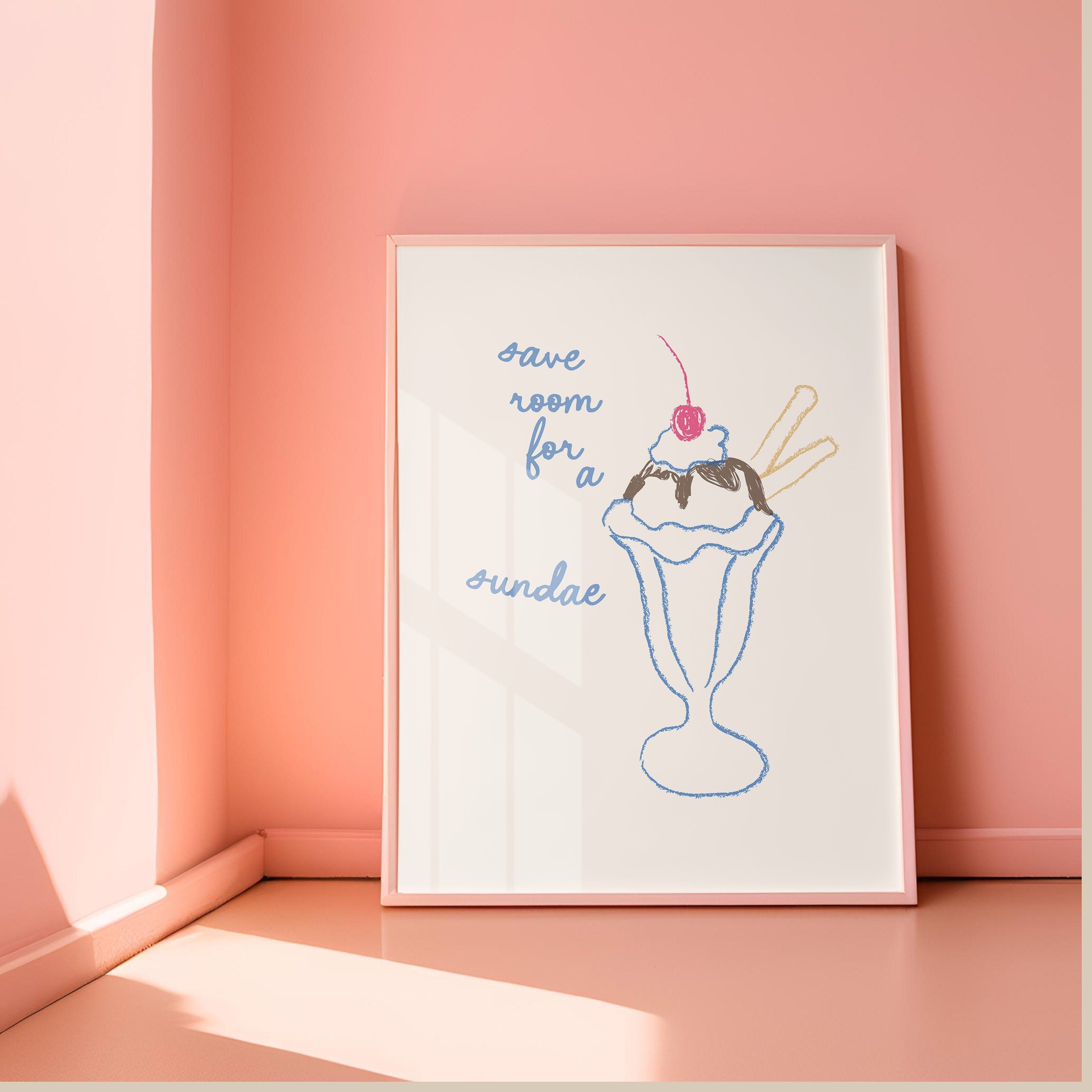 Aesthetic Decor, Cute Kitchen Art, Kitchen Wall Print, Minimalist Drawing, Ice Cream Art Print, Retro Ice Cream Art, Wall Art Print