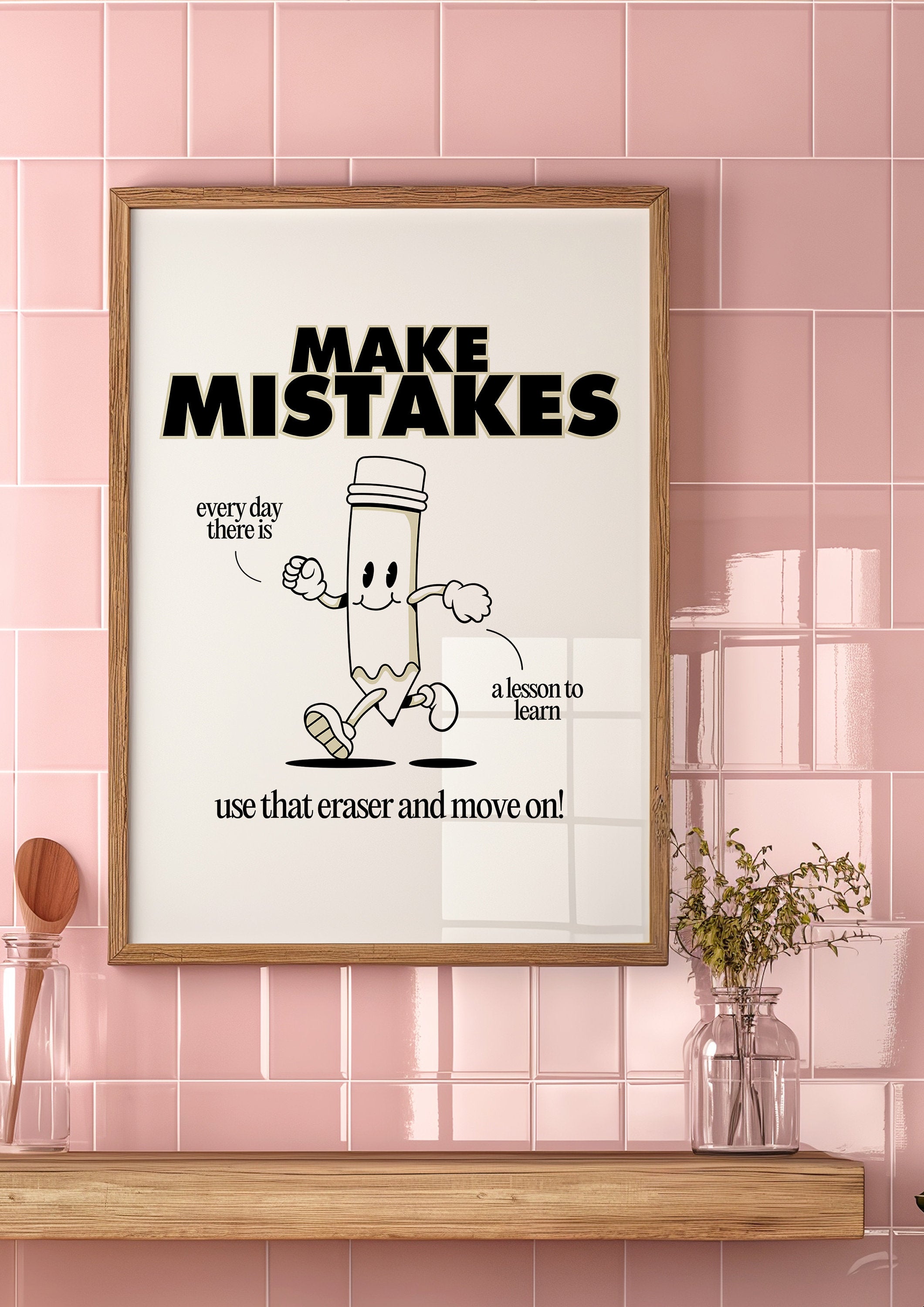 Classroom Art,Kids Room Art,Downloadable Print,Cartoon Art Print,Make Mistakes Print,Trendy Posters,Vintage Mascot Art,Cute Positive Art