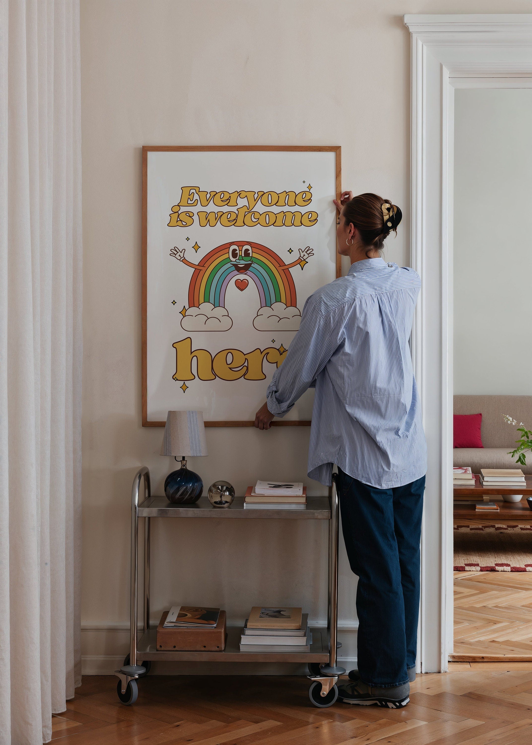 Everyone Is Welcome Here Rainbow White Digital Art Print