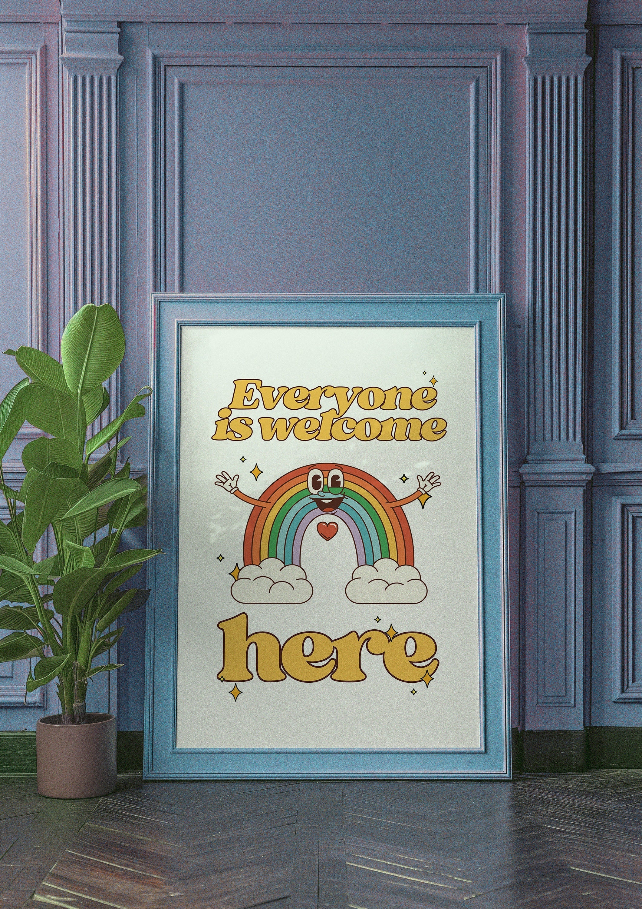 Everyone Is Welcome Here Rainbow White Digital Art Print