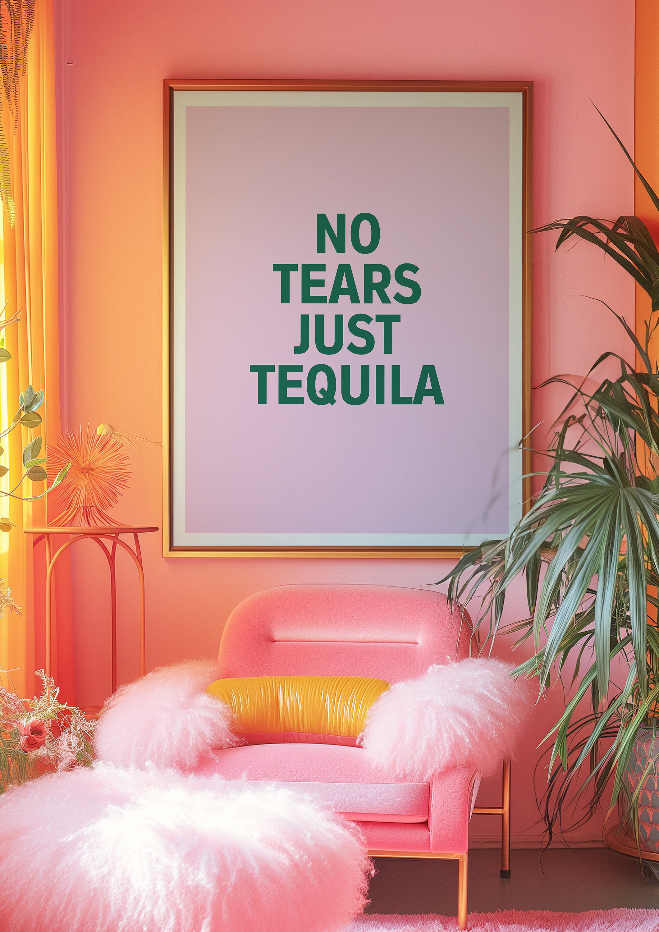 Tequila Print, Pink Aesthetic, Dorm Decor, Bar Cart Decor, Cocktail Poster, Vintage Retro Poster, pink and Green poster, tequila posters