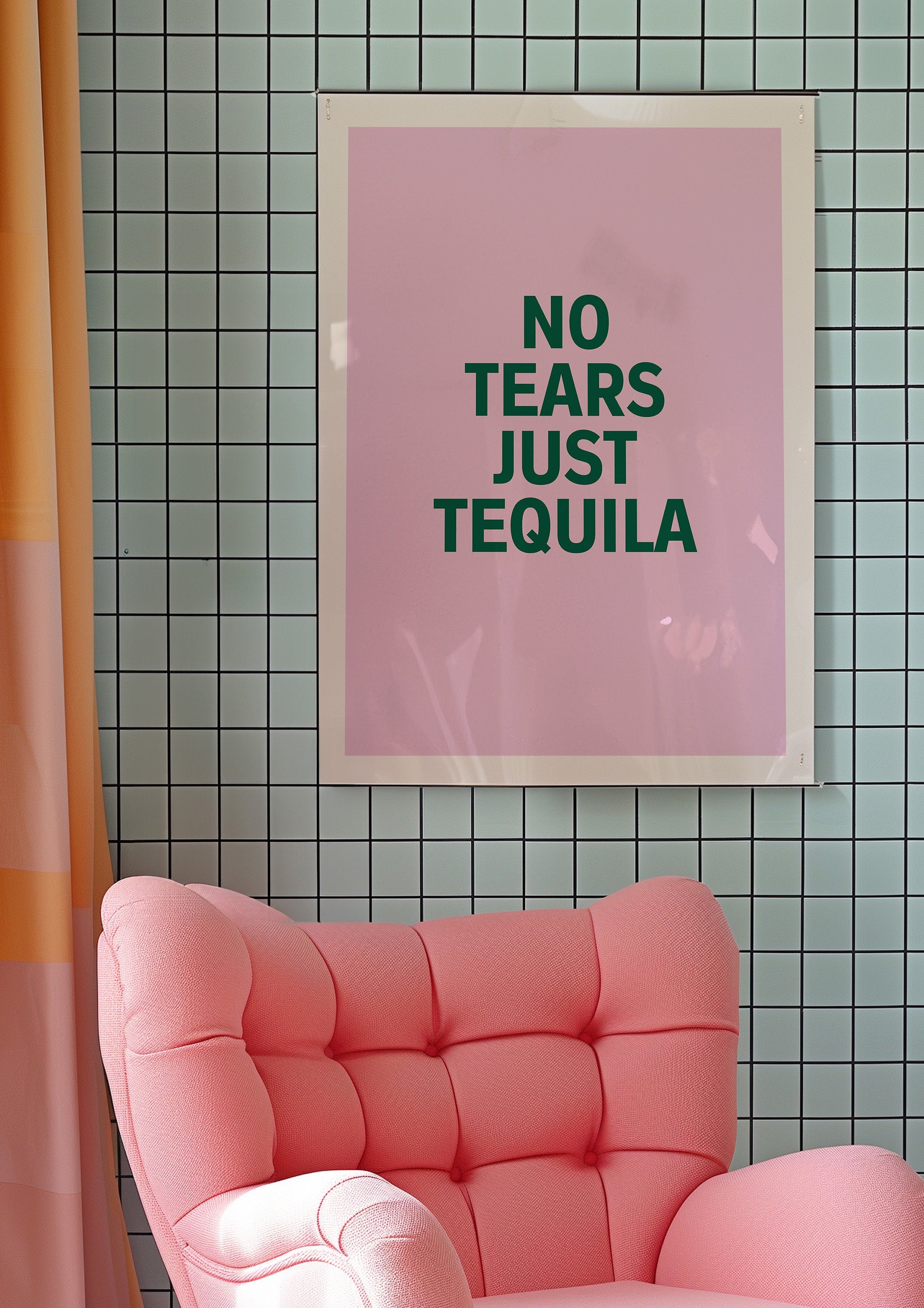 Tequila Print, Pink Aesthetic, Dorm Decor, Bar Cart Decor, Cocktail Poster, Vintage Retro Poster, pink and Green poster, tequila posters