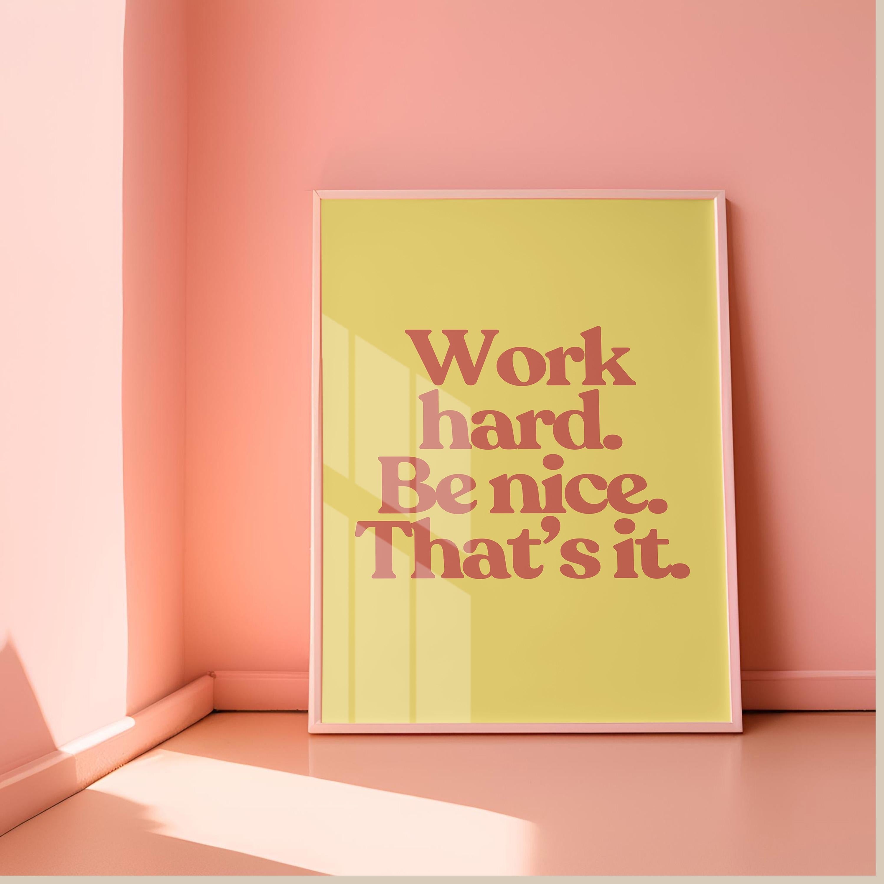 Work Hard Print, Retro Typography Print, Red Wall Print, Kids Wall Art, Positivity Poster, Retro Quote Print, Classroom Posters, School Gift