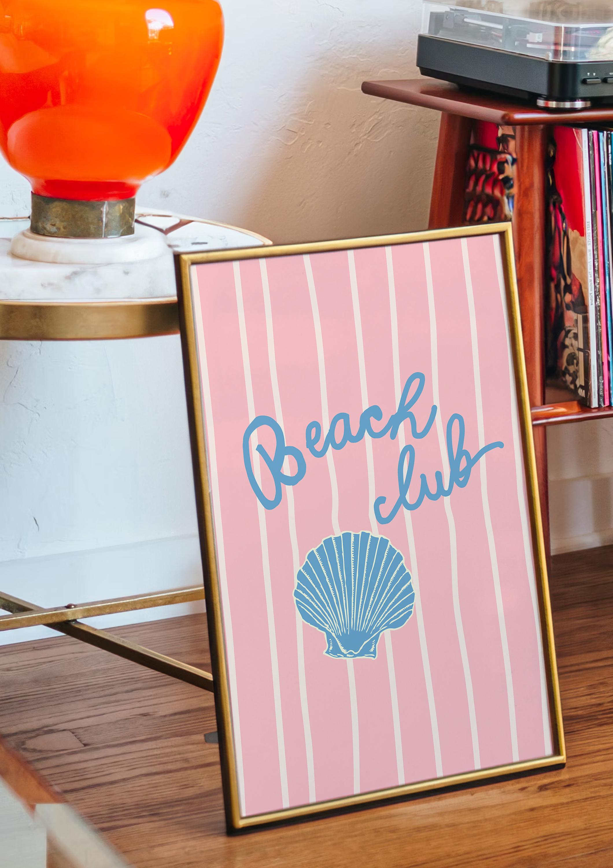 Beach Club Poster, Pink Poster, Stripes Illustration, Sun Sunshine Poster, Chic Summer Poster, Beach Club Art Print, Cute Pink Beach Print