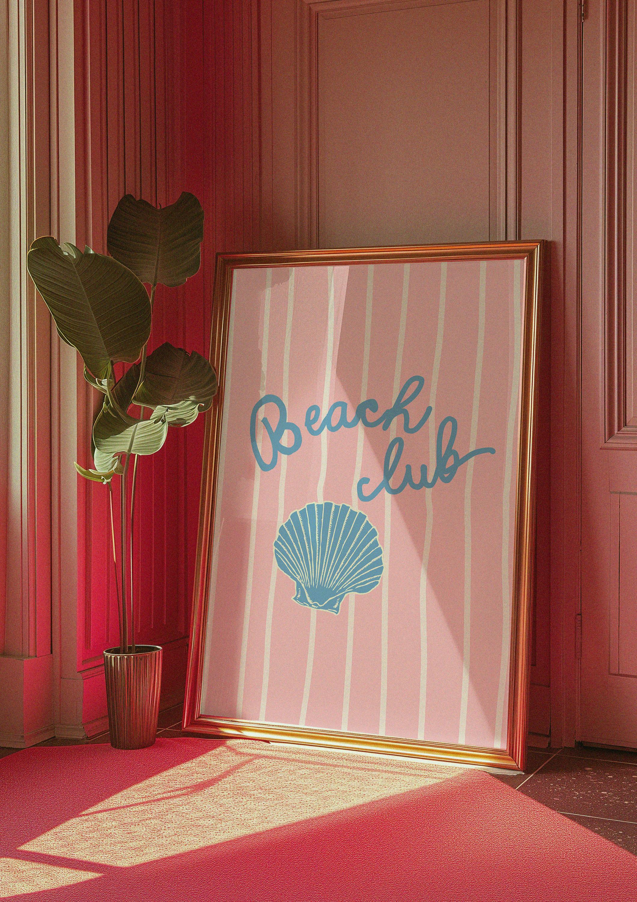 Beach Club Poster, Pink Poster, Stripes Illustration, Sun Sunshine Poster, Chic Summer Poster, Beach Club Art Print, Cute Pink Beach Print